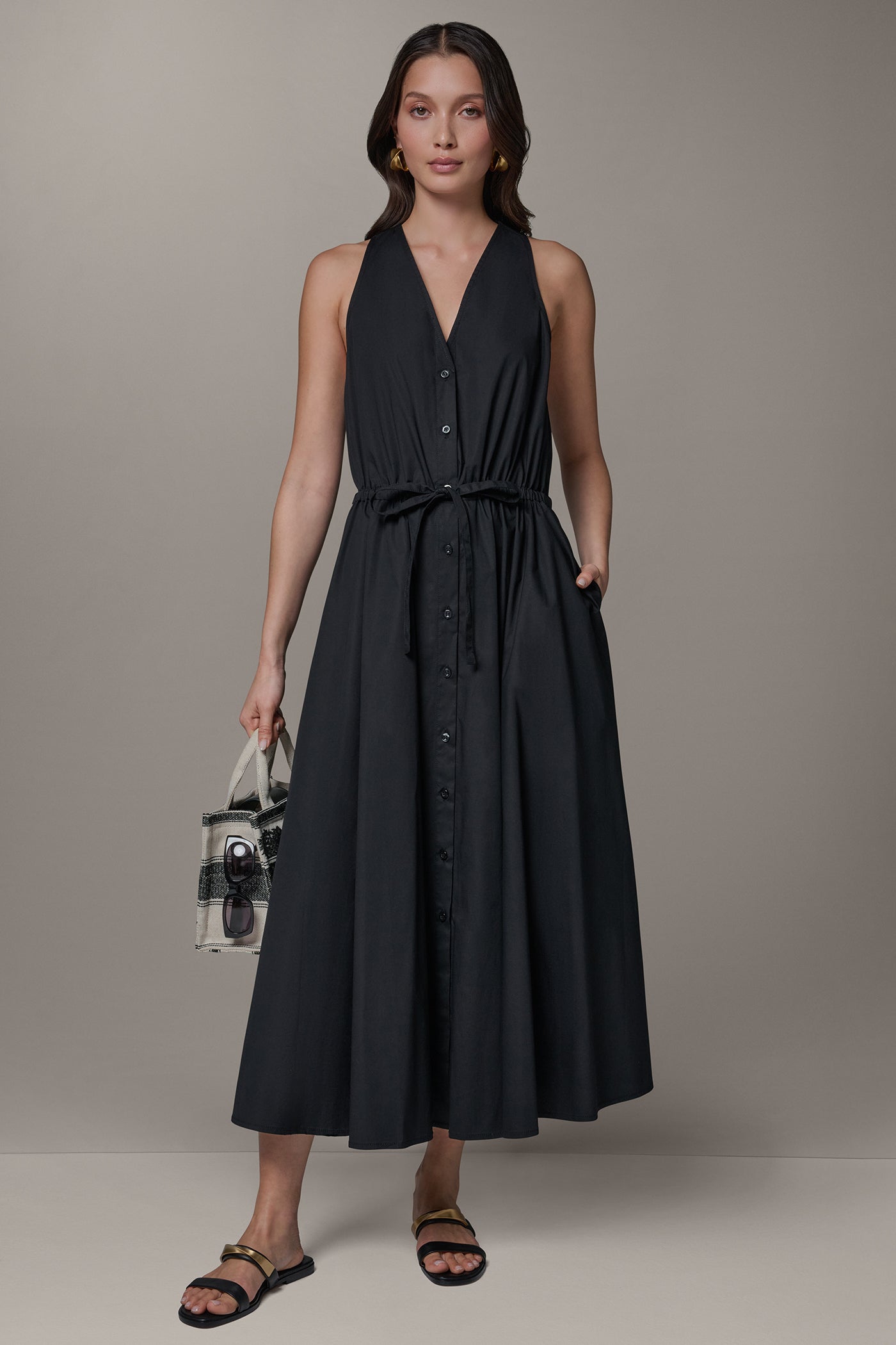 Donna Karan Women's Sleeveless Midi Halter Dress in Black Donna Karan Women's Sleeveless Midi Halter Dress in Black