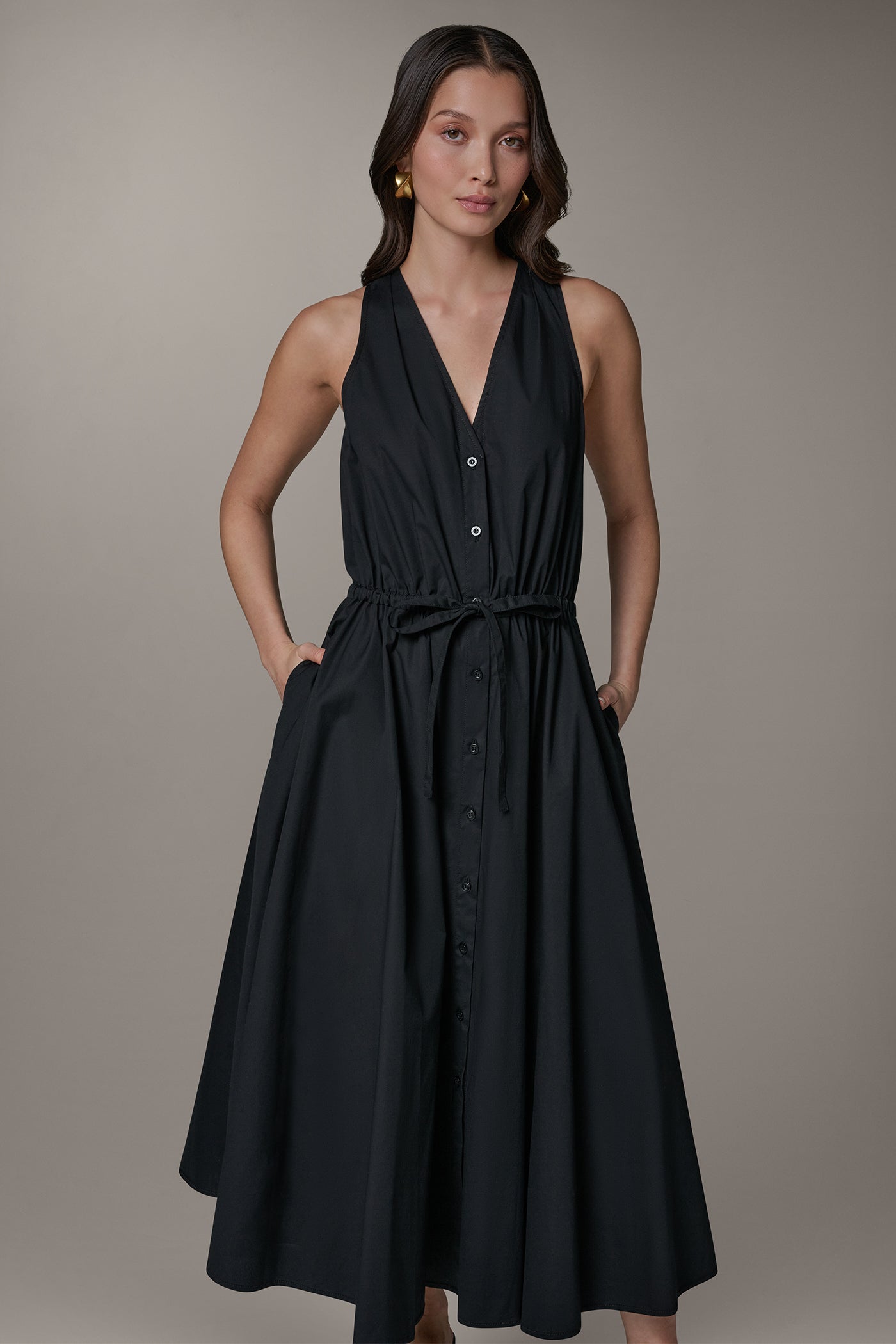 Donna Karan Women's Sleeveless Midi Halter Dress in Black Donna Karan Women's Sleeveless Midi Halter Dress in Black