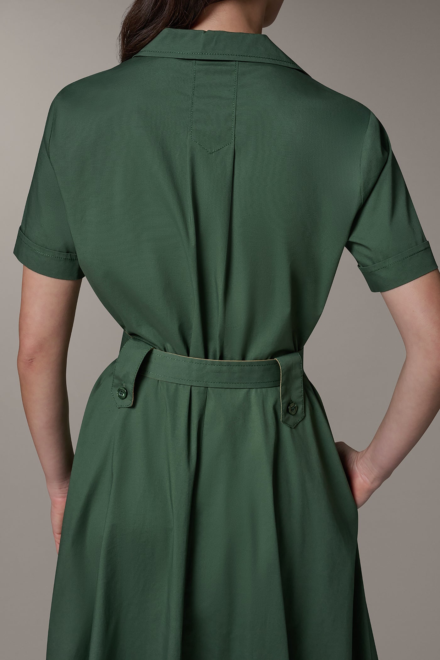 midi short shirt dress Donna Karan Women's Short Sleeve Midi Shirt Dress in Verde/Fawn