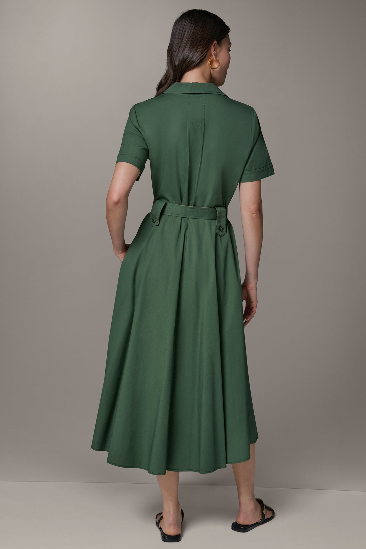 Donna Karan Women's Short Sleeve Midi Shirt Dress in Verde/Fawn Donna Karan Women's Short Sleeve Midi Shirt Dress in Verde/Fawn