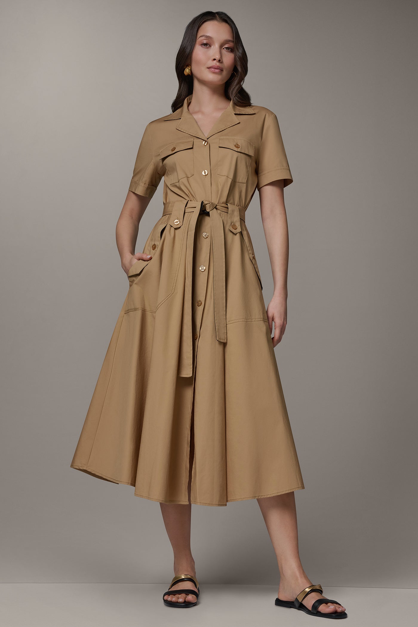 SHORT SLEEVE MIDI SHIRT DRESS