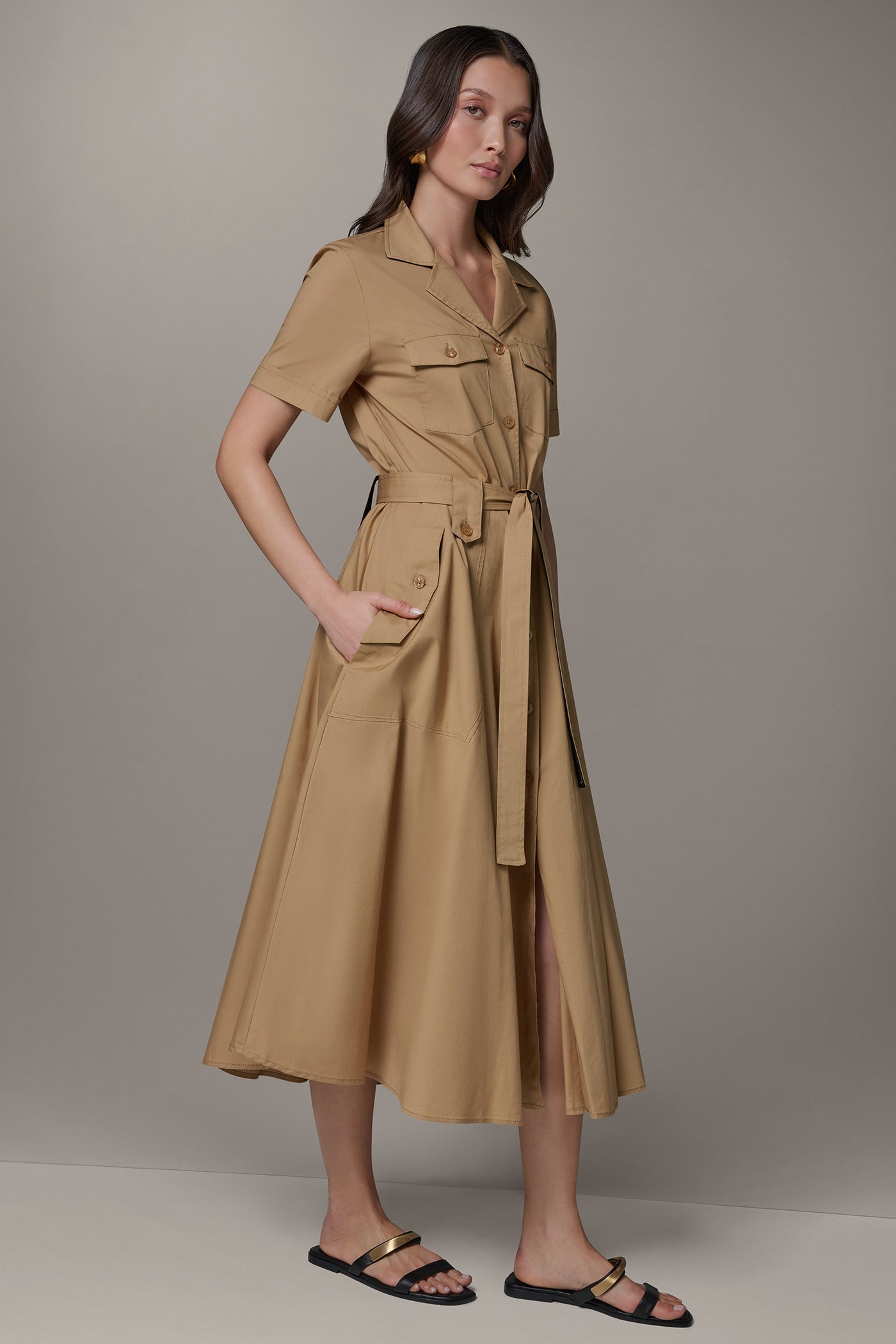 midi shirt dress button down Women's Show Me the Way Kelly Green Cotton Button Front Midi Shirt Dress | Size: L