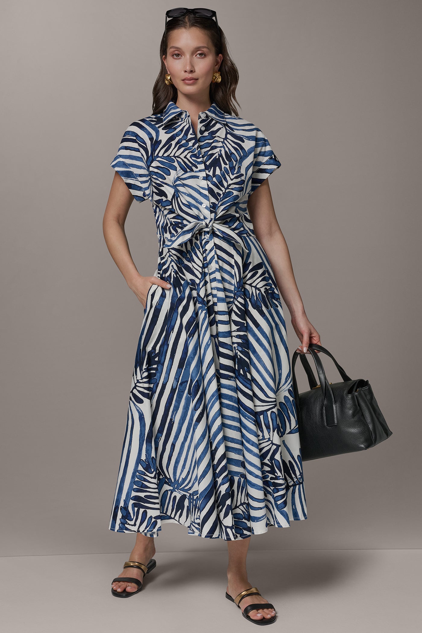 SHORT SLEEVE TIE FRONT MAXI SHIRT DRESS VIEW 10 | Select Dresses