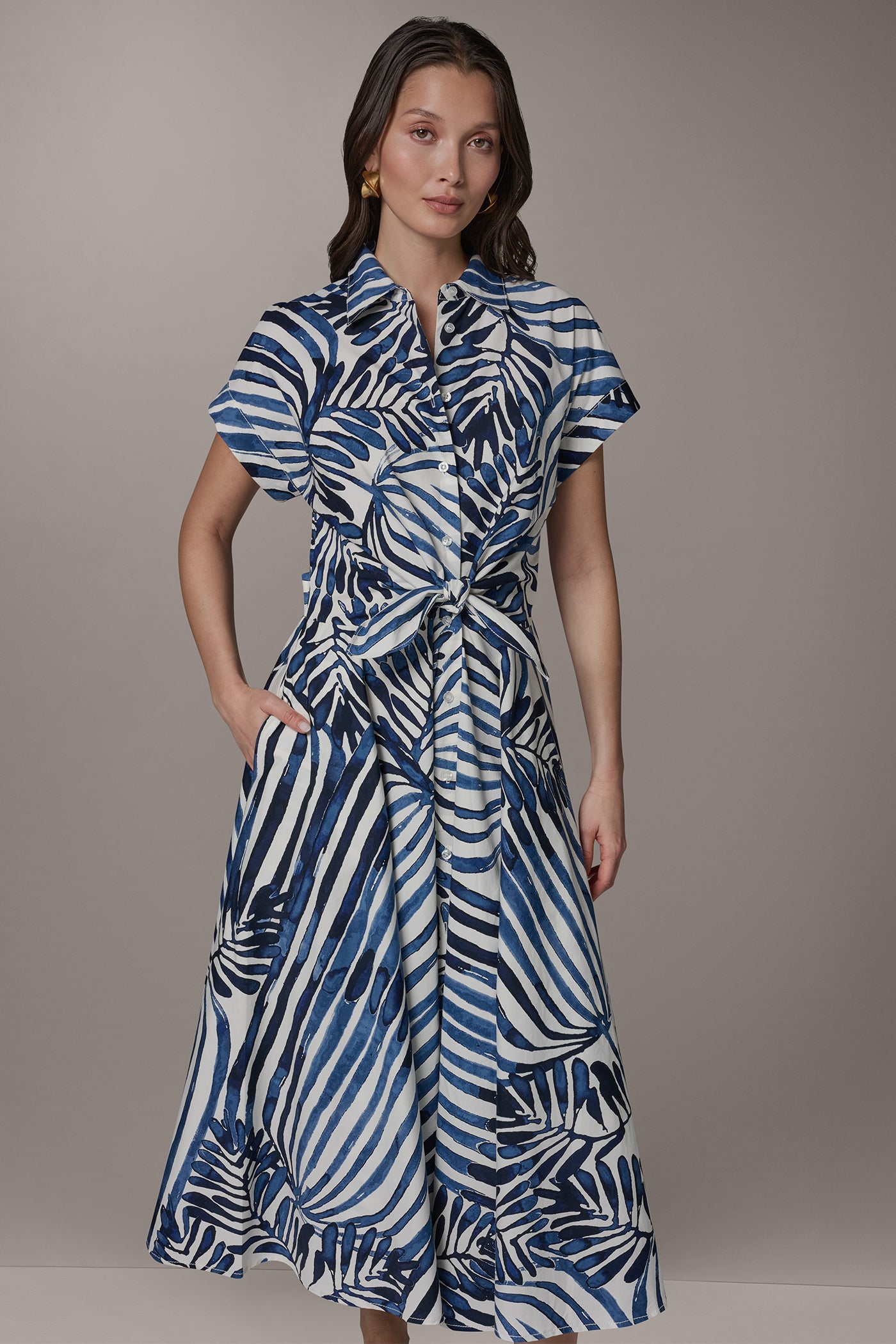 SHORT SLEEVE TIE FRONT MAXI SHIRT DRESS VIEW 9 | Select Dresses