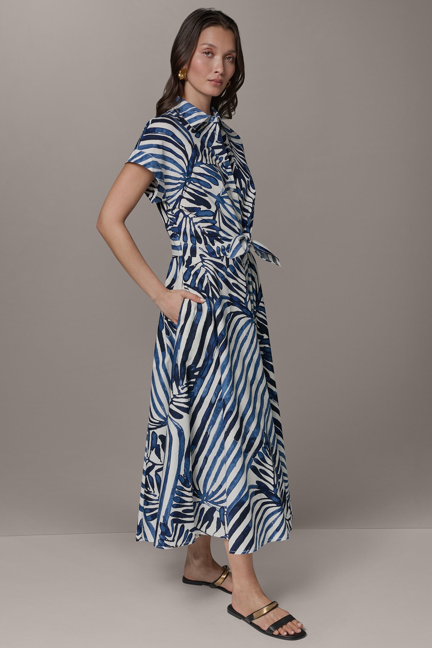 SHORT SLEEVE TIE FRONT MAXI SHIRT DRESS VIEW 3 | Select Dresses