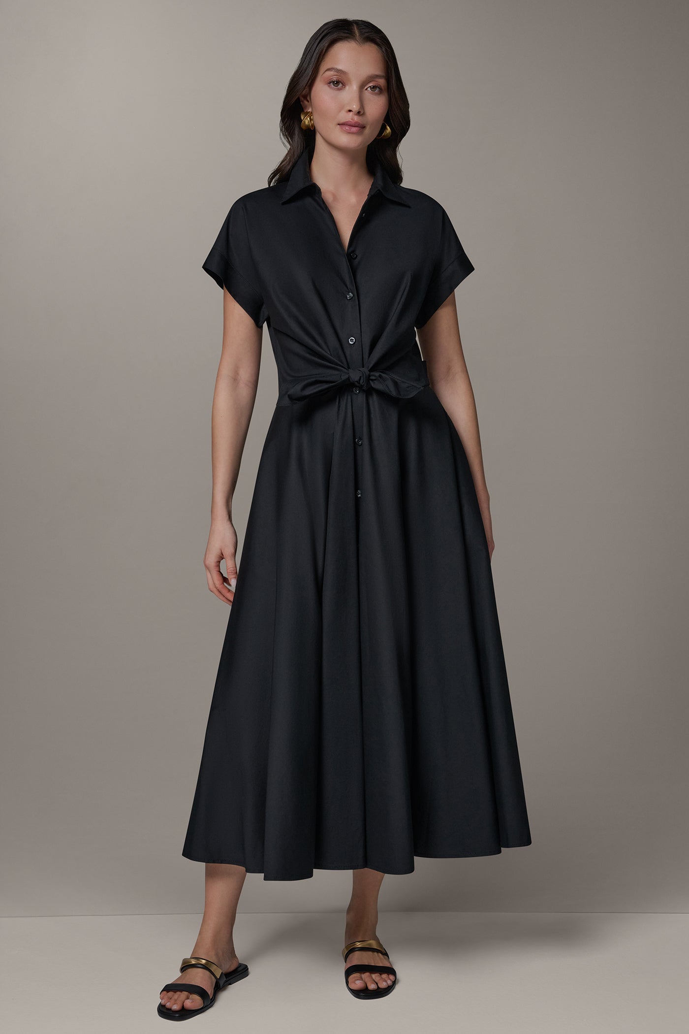 SHORT SLEEVE TIE FRONT MAXI SHIRT DRESS