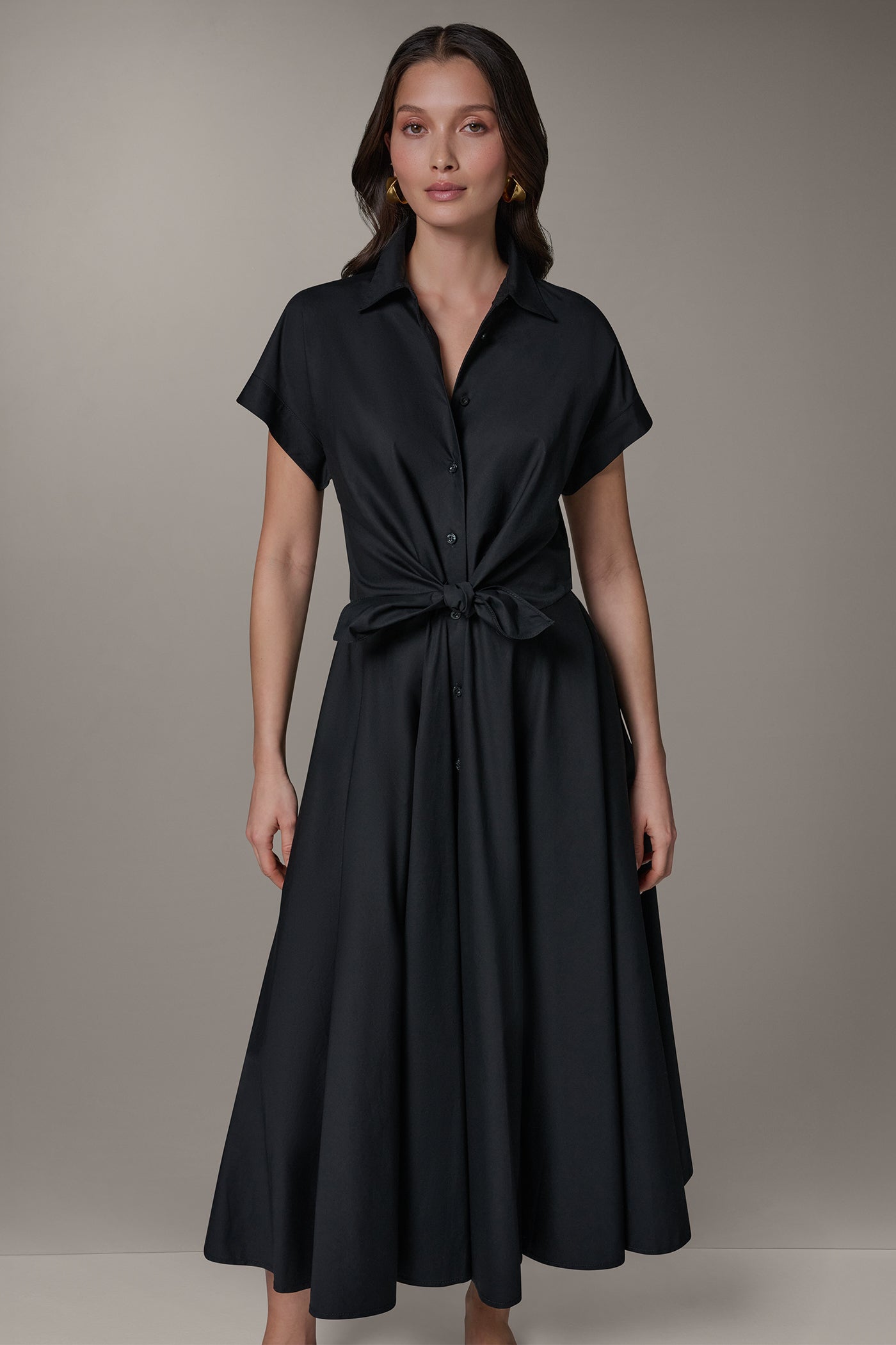 SHORT SLEEVE TIE FRONT MAXI SHIRT DRESS VIEW 7