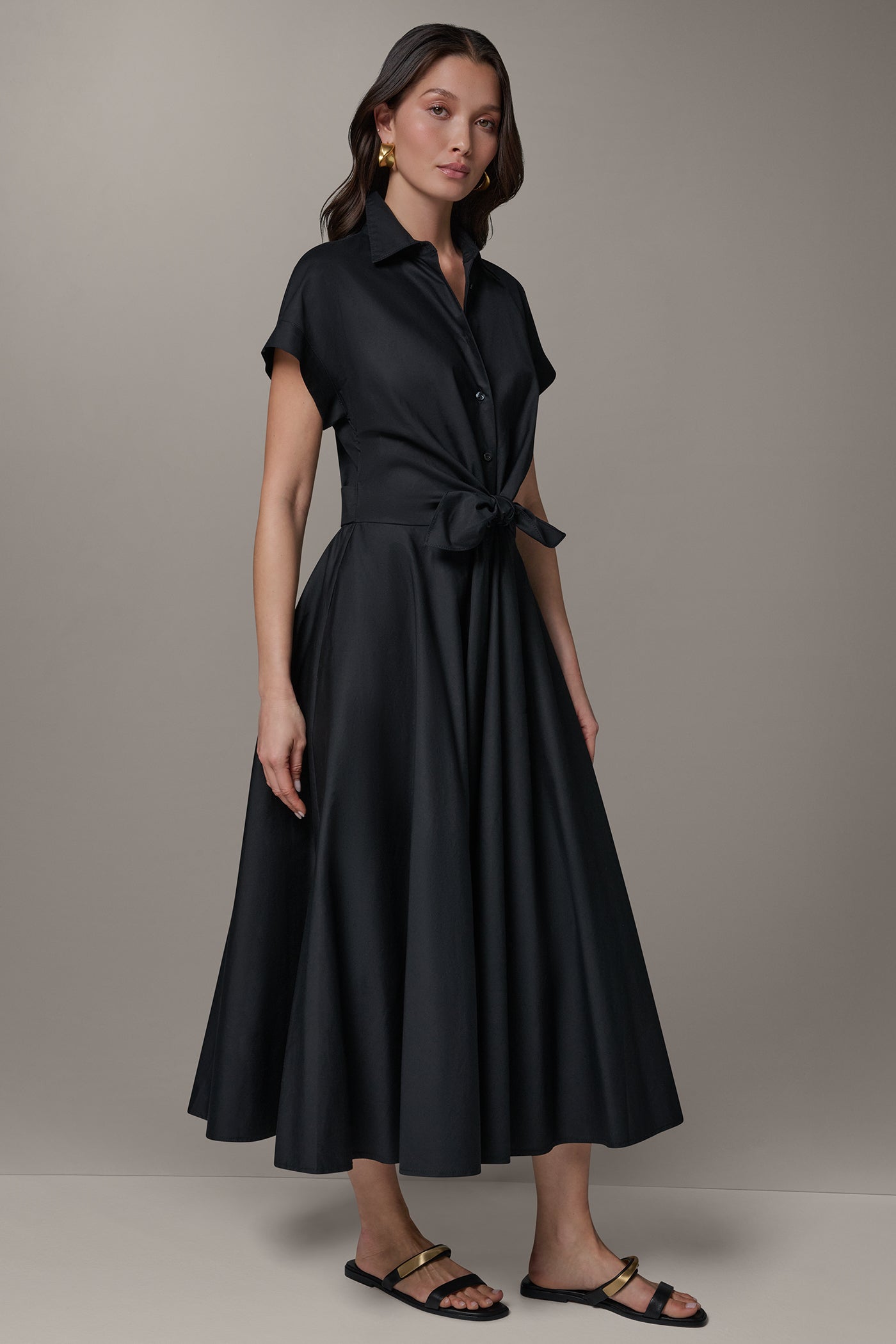 SHORT SLEEVE TIE FRONT MAXI SHIRT DRESS VIEW 3