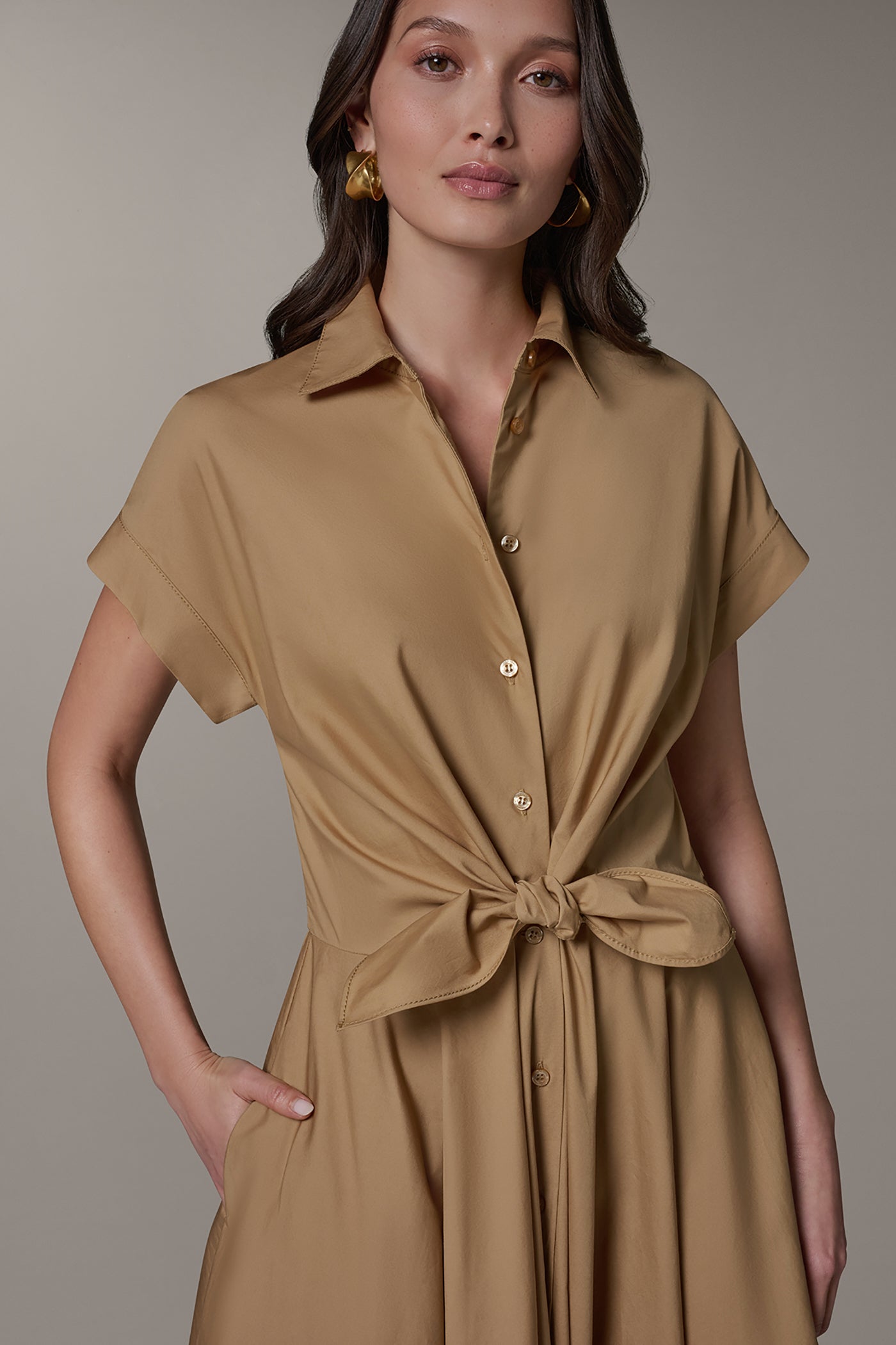 SHORT SLEEVE TIE FRONT MAXI SHIRT DRESS VIEW 4 | Essential Dresses