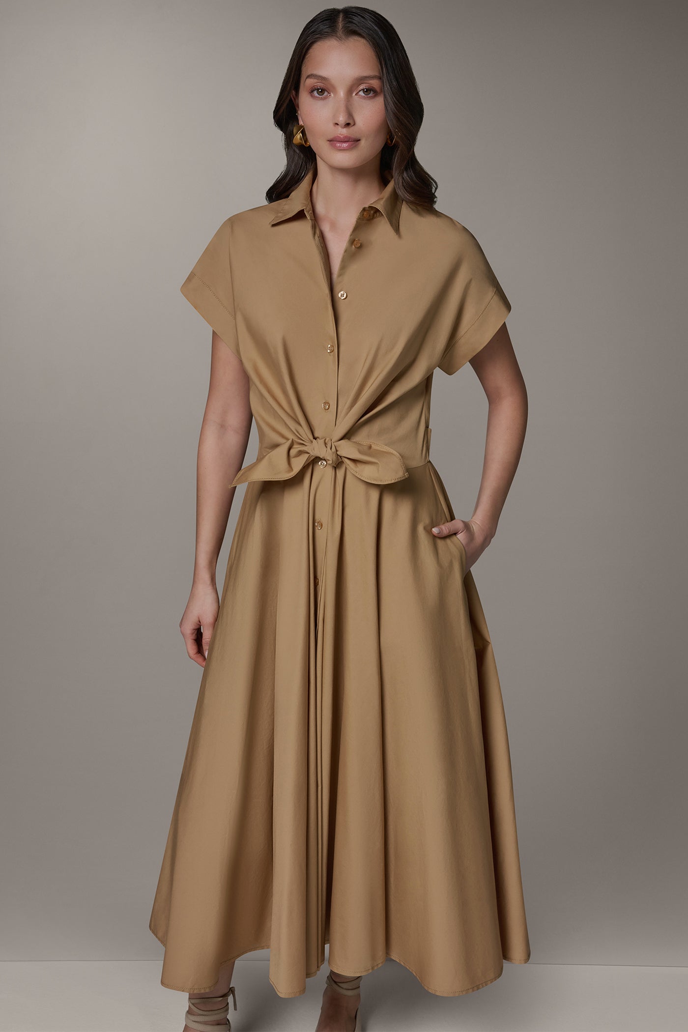 SHORT SLEEVE TIE FRONT MAXI SHIRT DRESS VIEW 7 | Essential Dresses