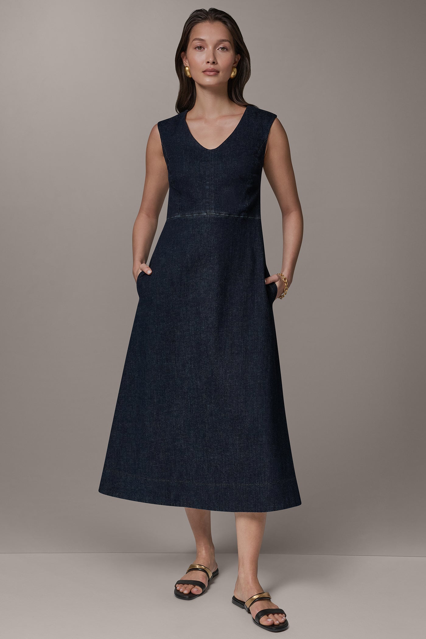 SLEEVELESS MIDI A-LINE DRESS