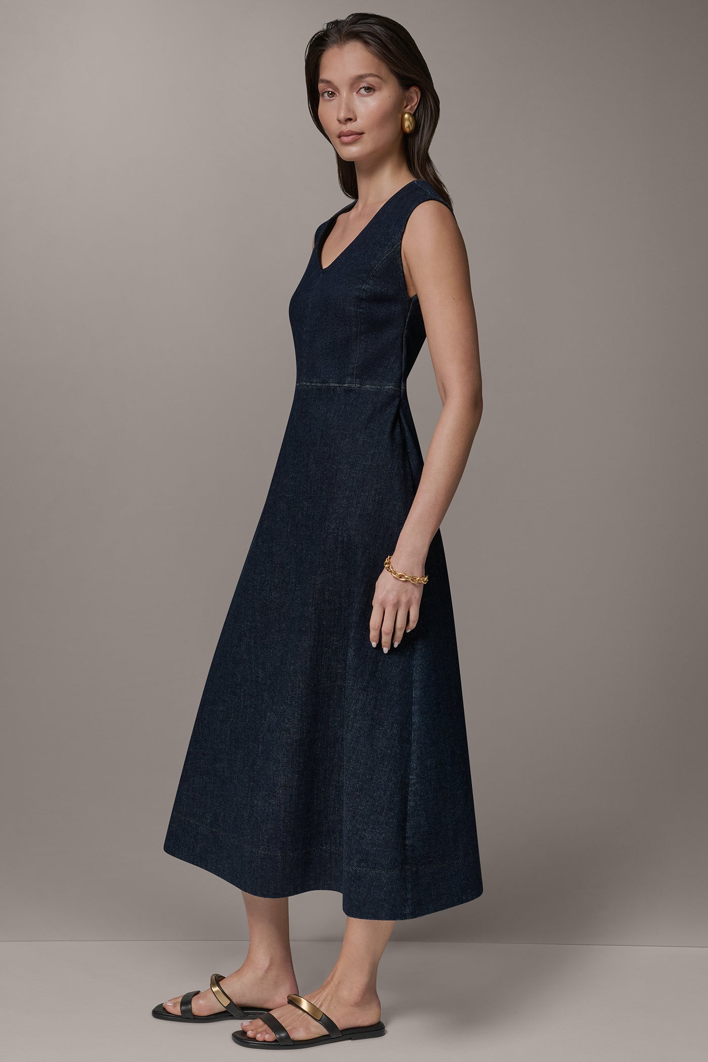 SLEEVELESS MIDI A-LINE DRESS VIEW 3 | Donna Karan Weekend Dresses