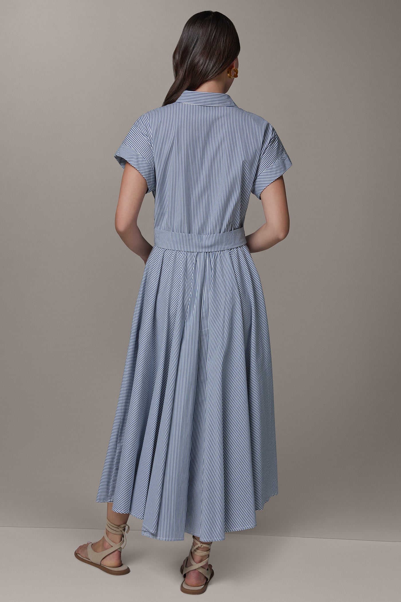 SHORT SLEEVE STRIPE TIE FRONT MAXI SHIRT DRESS VIEW 3 | Essential Dresses