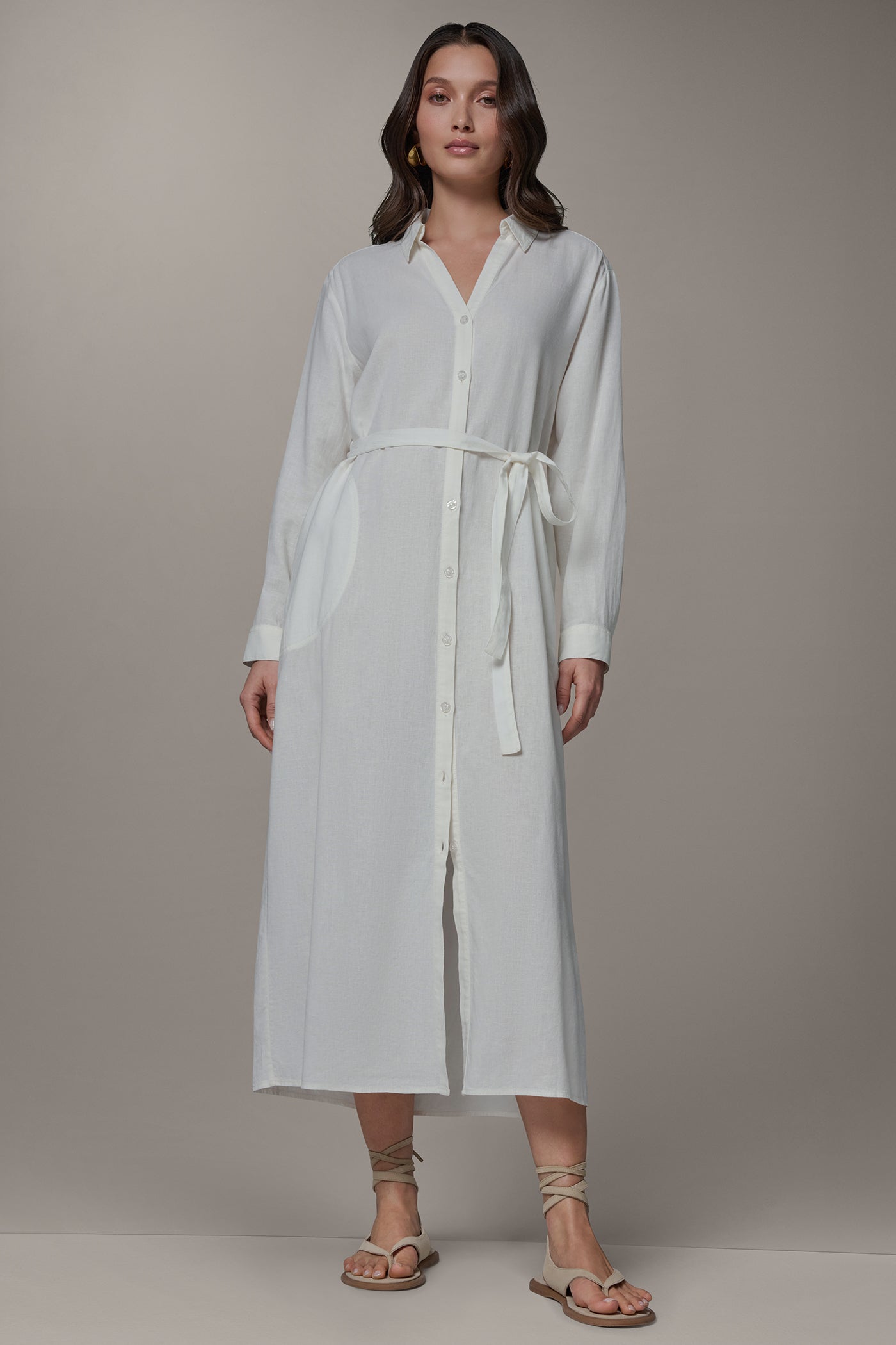 LONG SLEEVE MIDI SHIRT DRESS