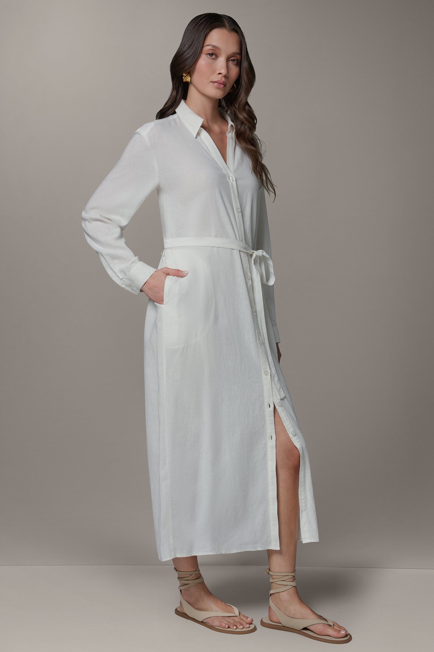 LONG SLEEVE MIDI SHIRT DRESS VIEW 3 | Included in discounts