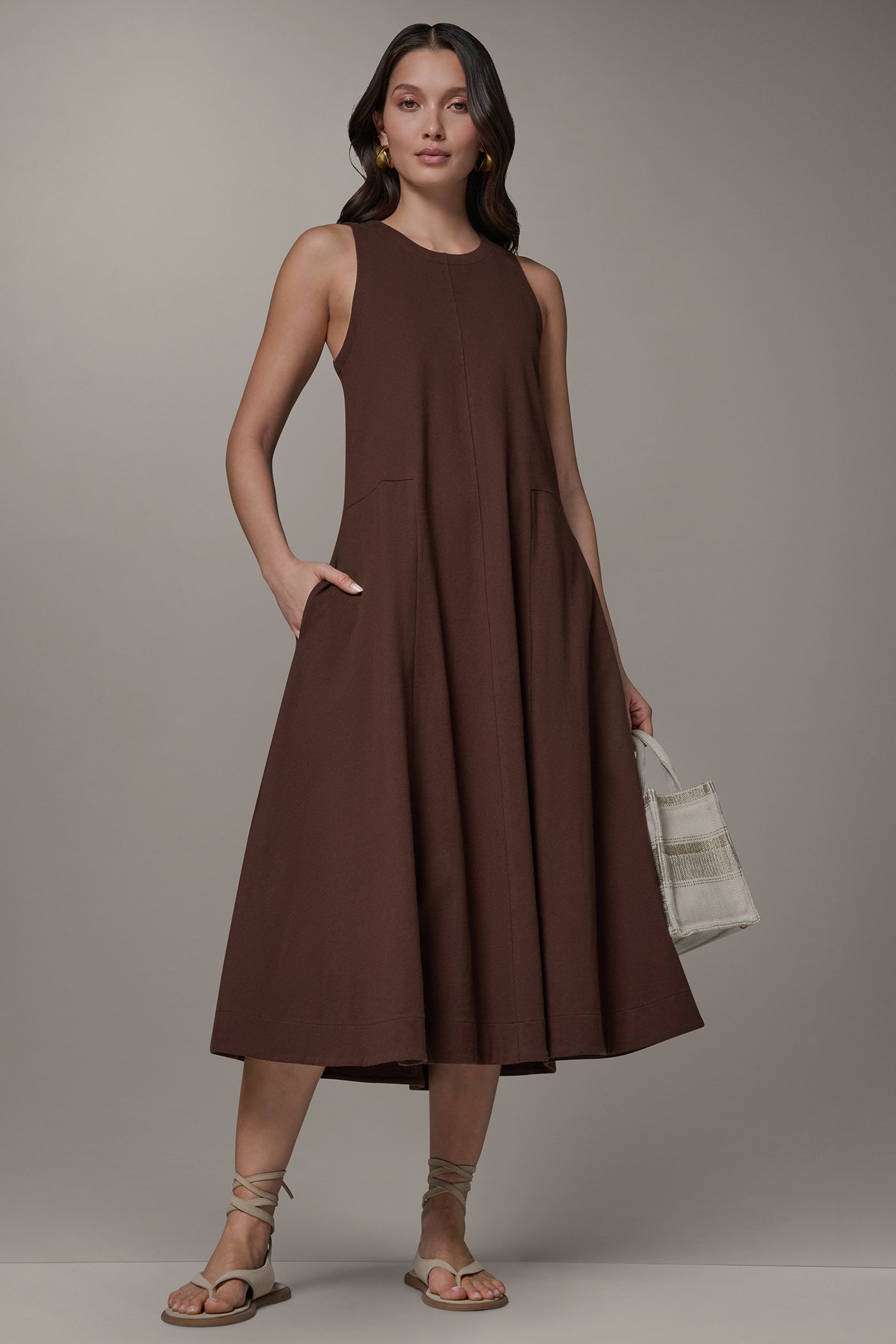 Donna Karan New York Sleeveless Grosgrain Tape Dress - Brown - Size M