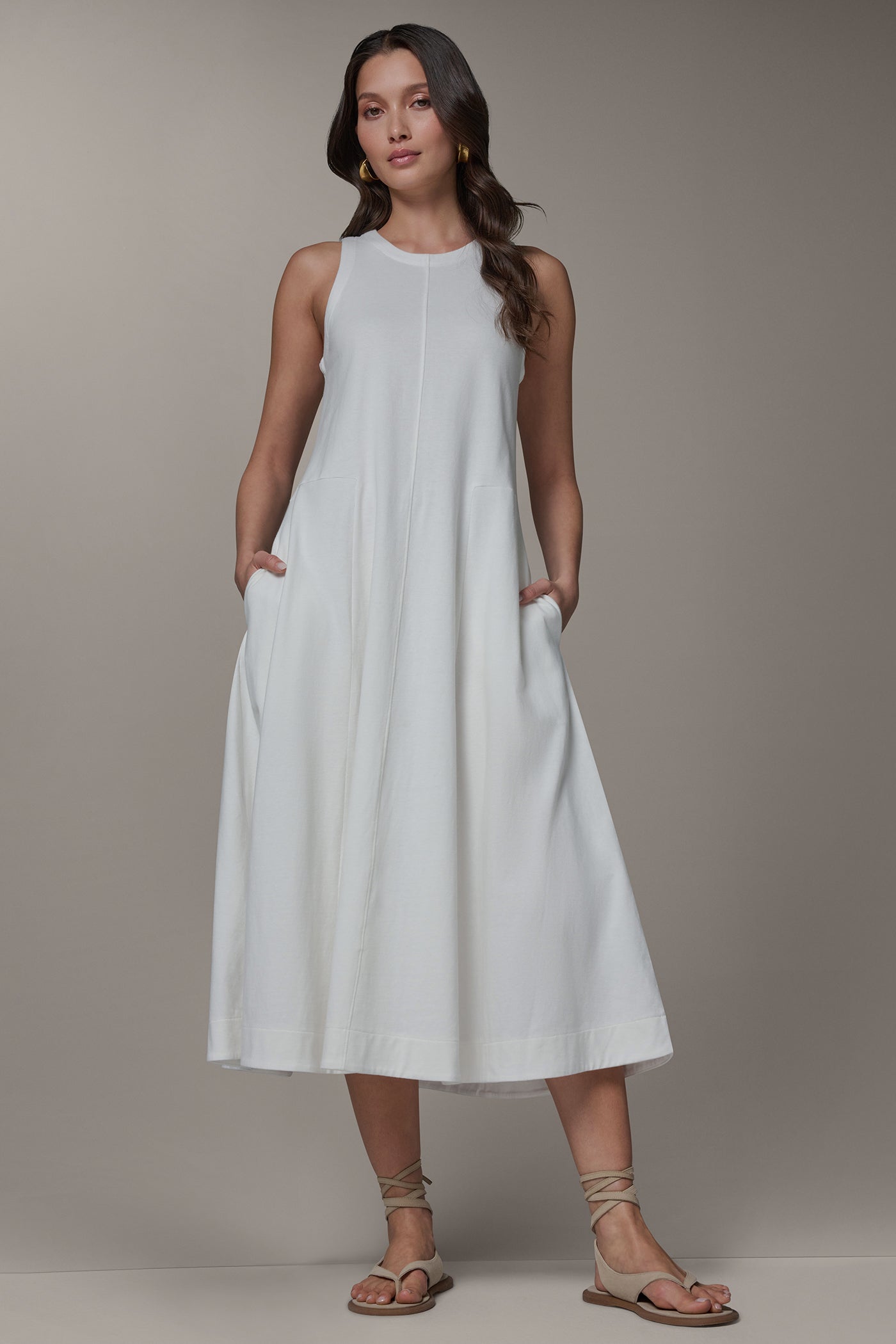 Donna Karan Women's Sleeveless Midi Trapeze Dress in Cream Donna Karan Women's Sleeveless Midi Trapeze Dress in Cream