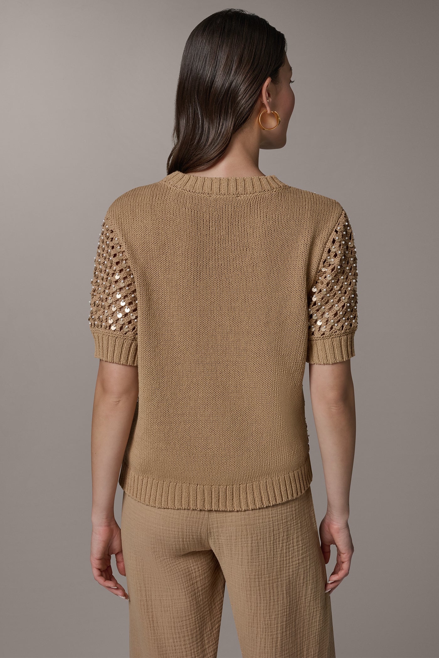 CREW NECK SHORT SLEEVE PEARL SEQUIN SWEATER | View 2 | New clothing