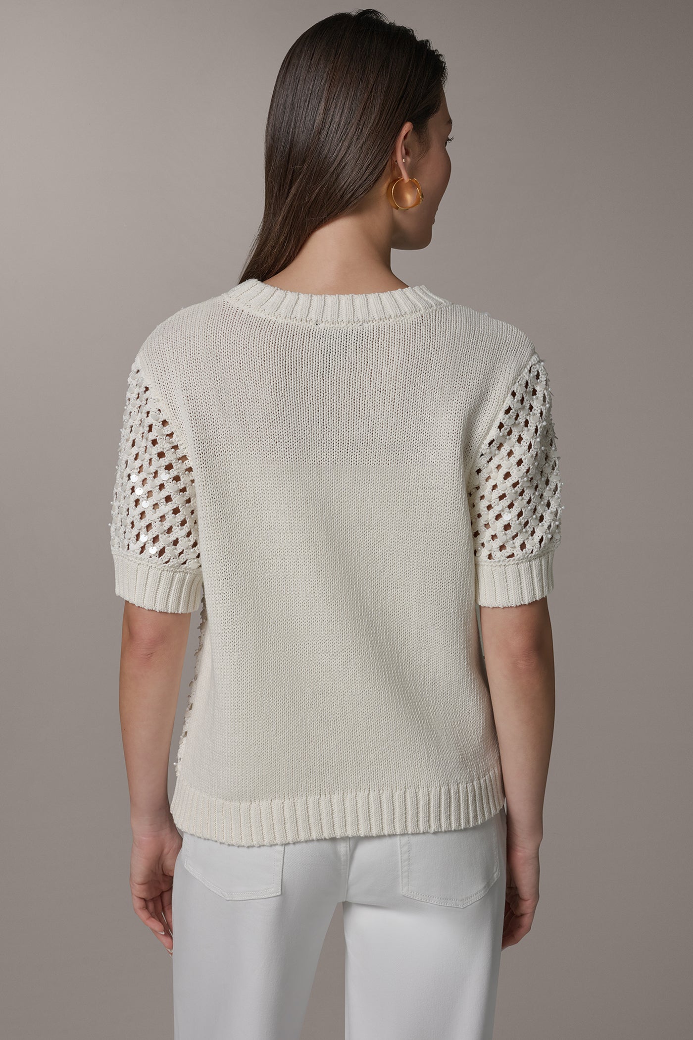 CREW NECK SHORT SLEEVE PEARL SEQUIN SWEATER | View 2 | NEW DONNA KARAN WEEKEND