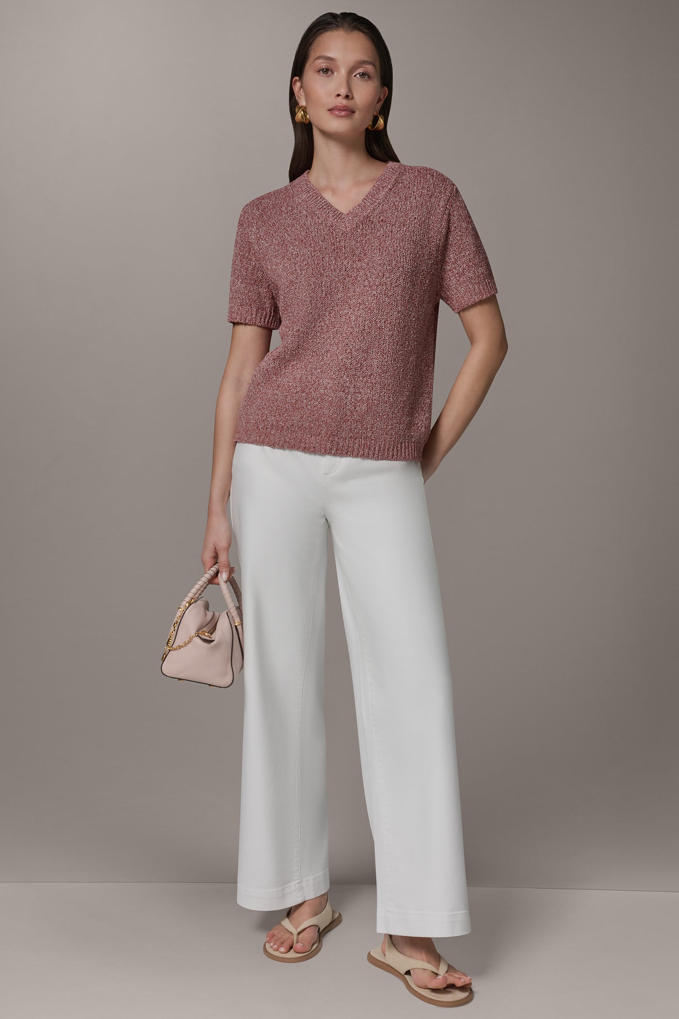 SHORT SLEEVE MÉLANGE EASY SWEATER VIEW 6 | Donna Karan Weekend Tops