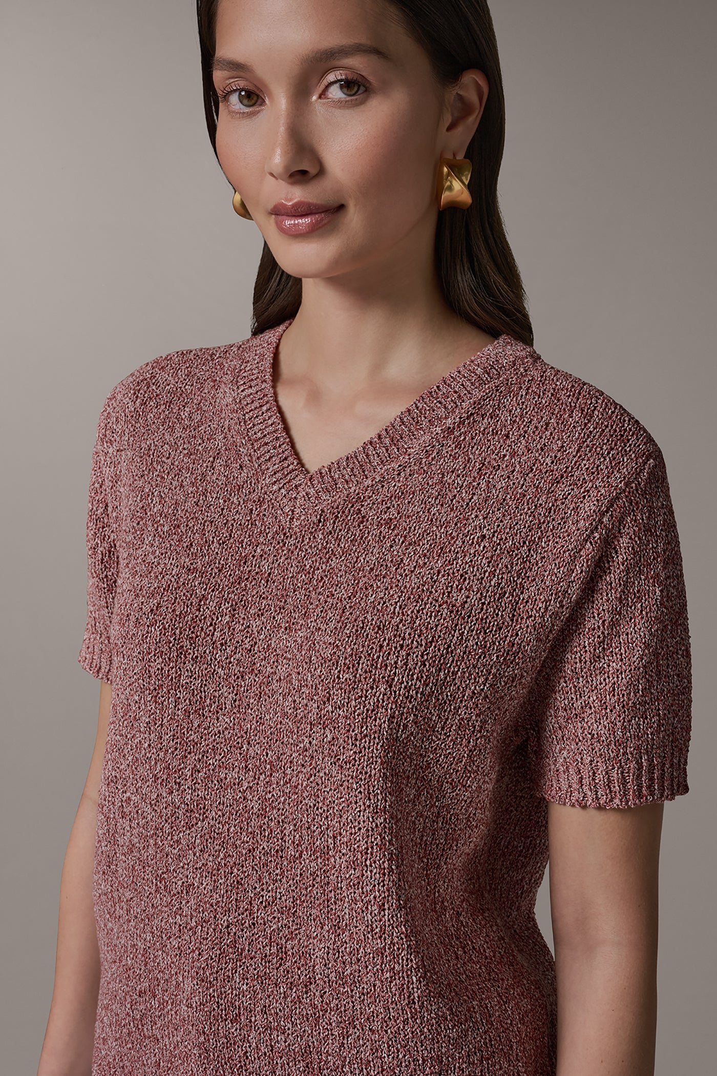 SHORT SLEEVE MÉLANGE EASY SWEATER VIEW 4 | Donna Karan Weekend Tops