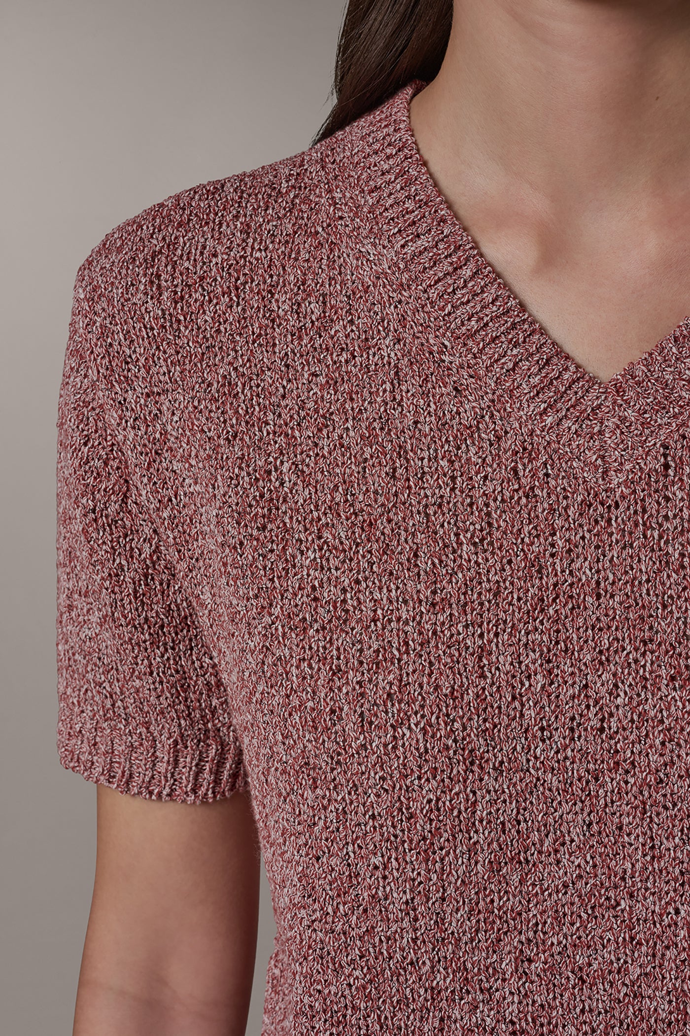 SHORT SLEEVE MÉLANGE EASY SWEATER VIEW 5 | Donna Karan Weekend Tops