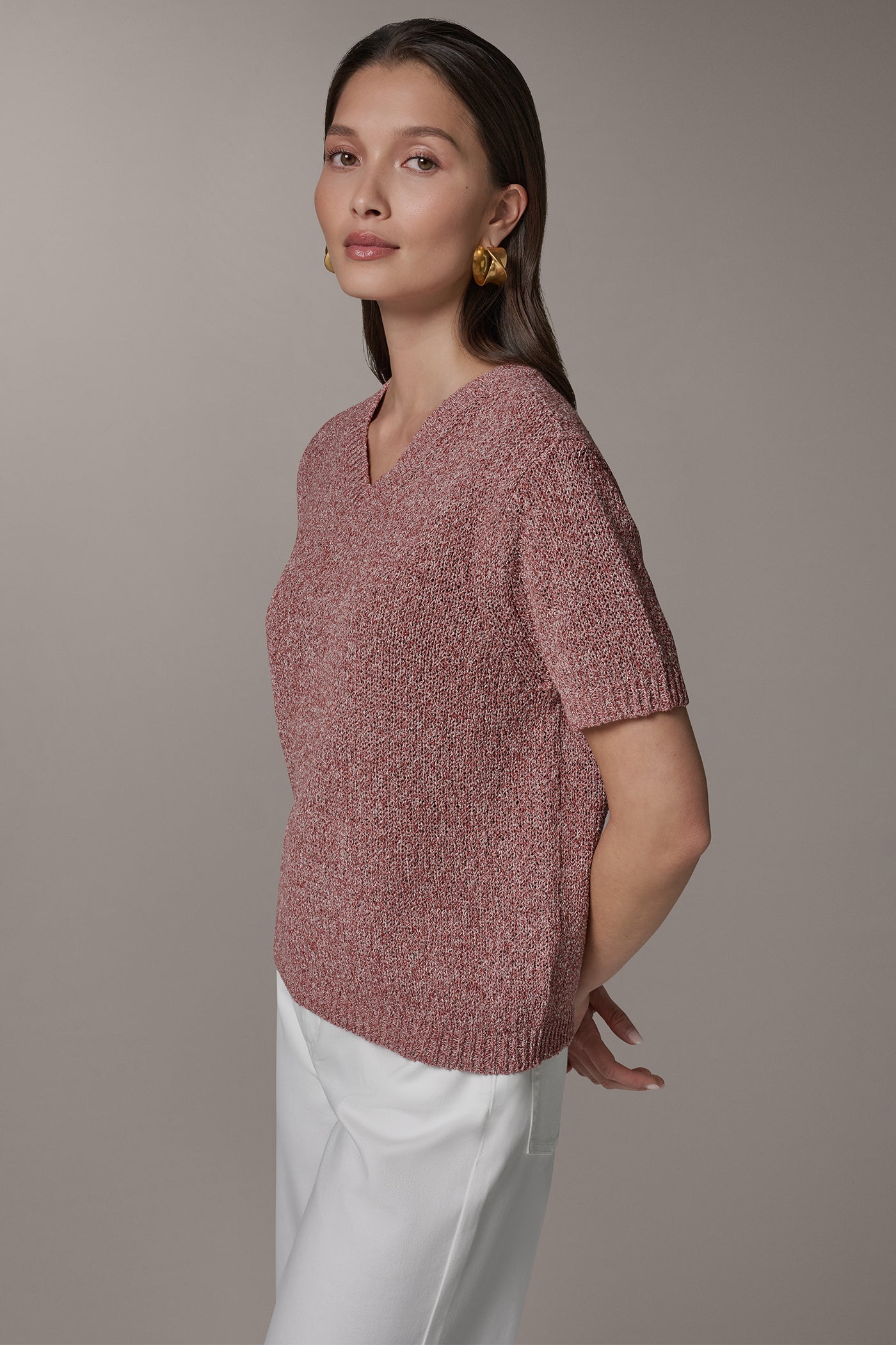 SHORT SLEEVE MÉLANGE EASY SWEATER VIEW 3 | Donna Karan Weekend Tops