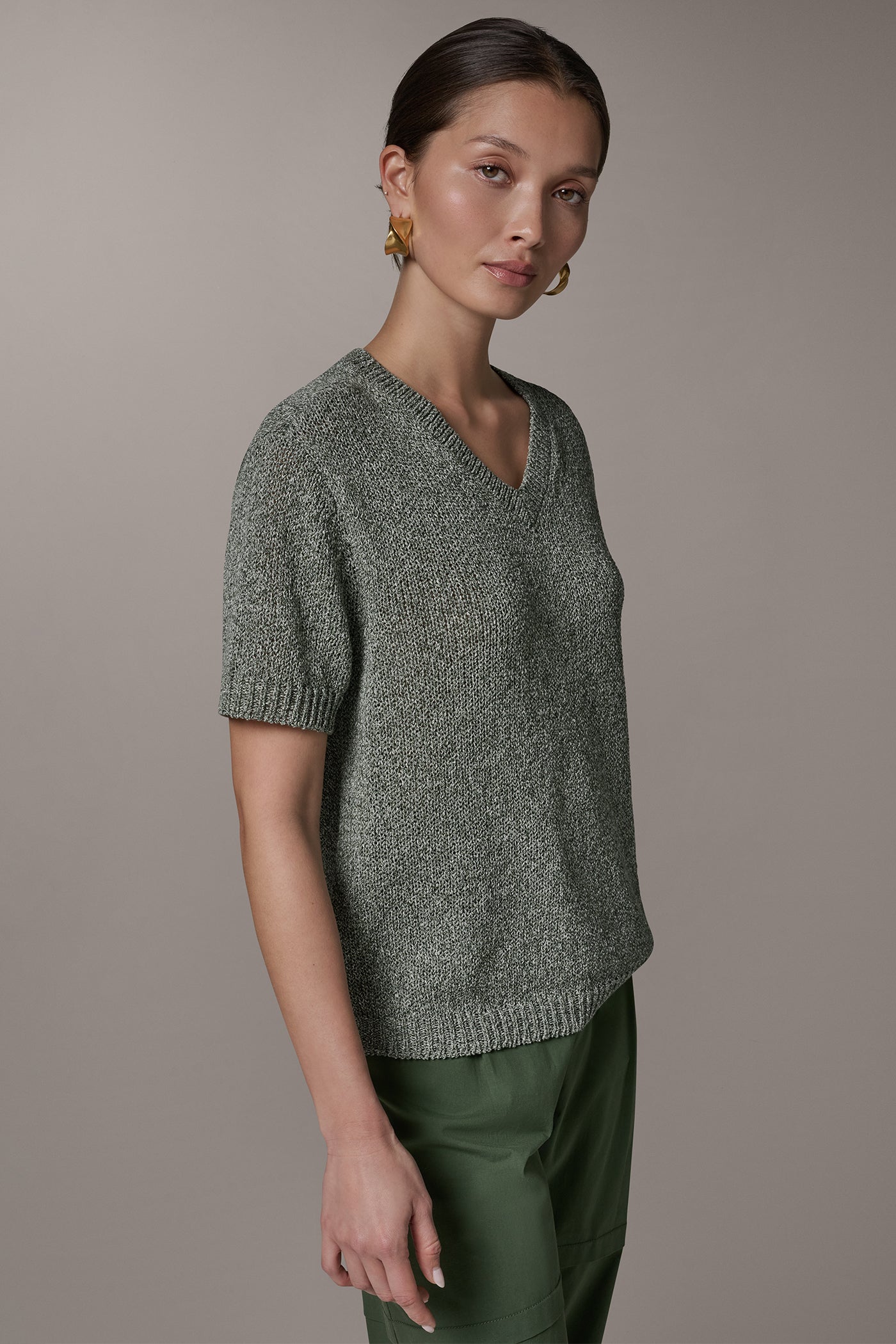 SHORT SLEEVE MÉLANGE EASY SWEATER VIEW 3 | Donna Karan Weekend Tops