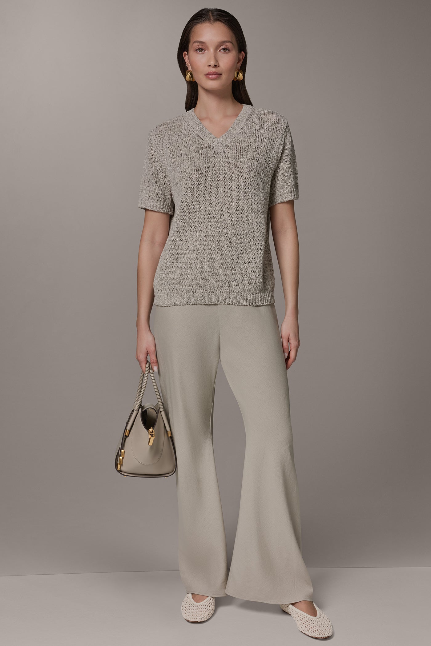 SHORT SLEEVE MÉLANGE EASY SWEATER VIEW 7 | Donna Karan Weekend Tops