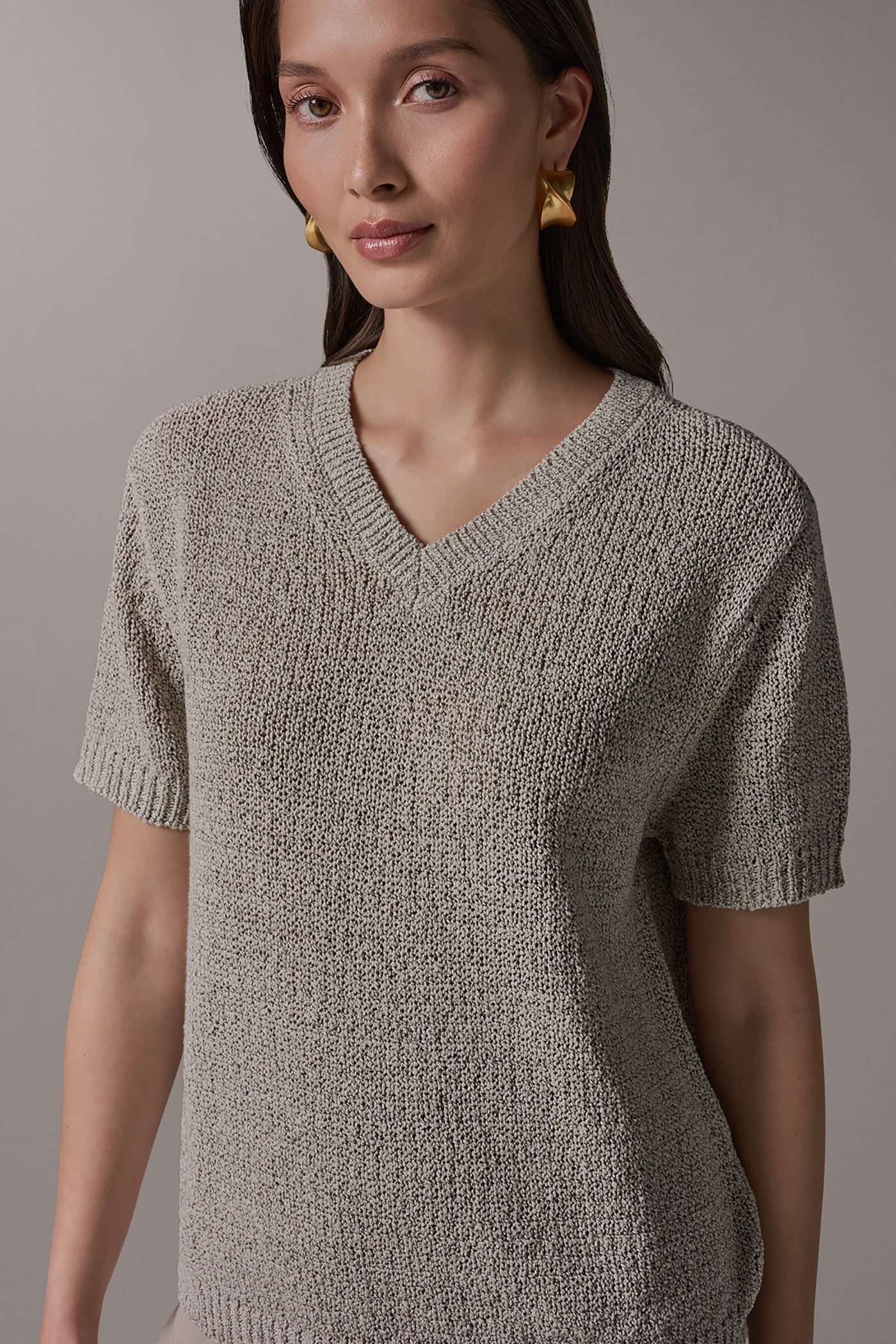 SHORT SLEEVE MÉLANGE EASY SWEATER VIEW 4 | Donna Karan Weekend Tops
