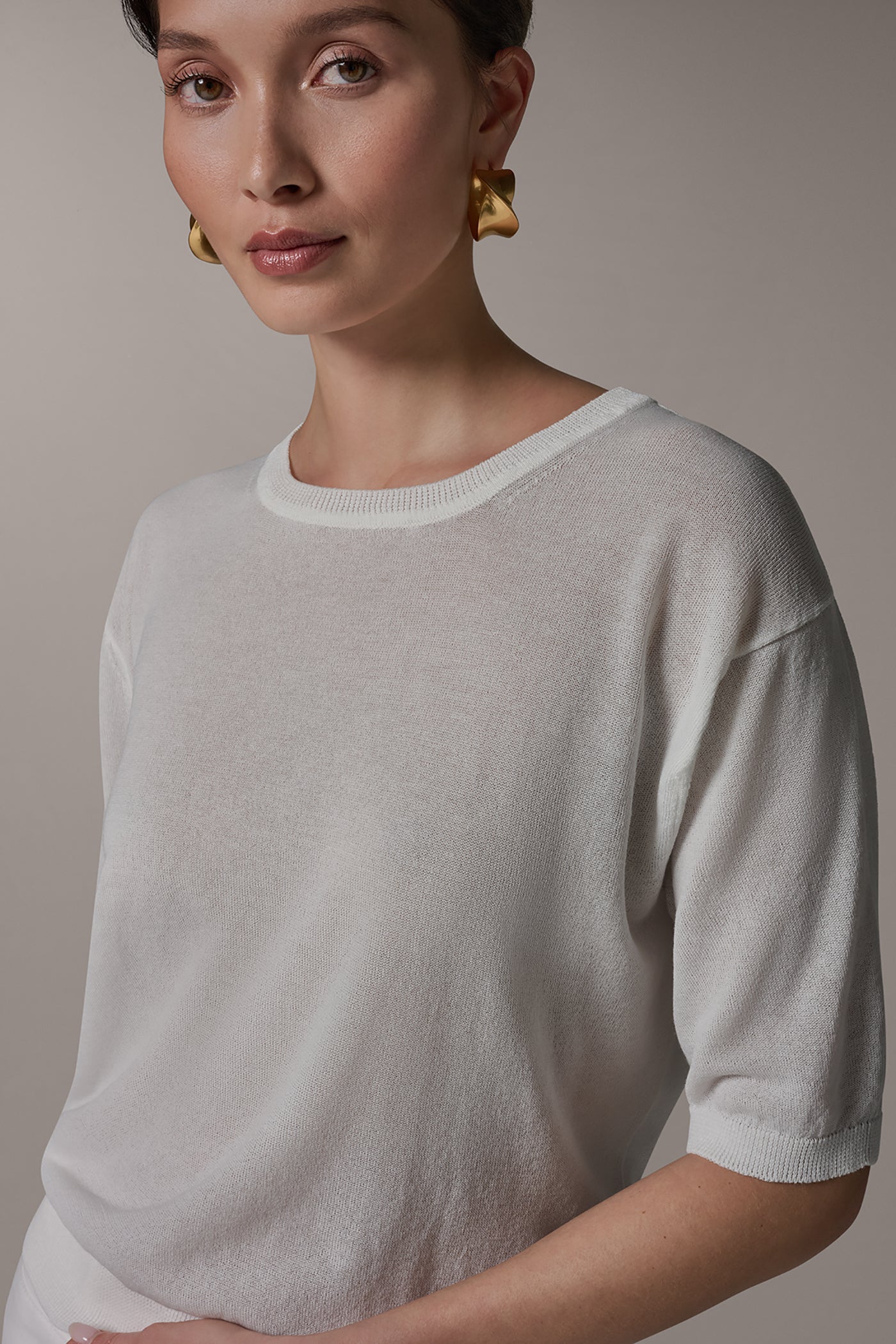 ELBOW-SLEEVE CREW NECK SWEATER VIEW 4 | NEW DONNA KARAN WEEKEND