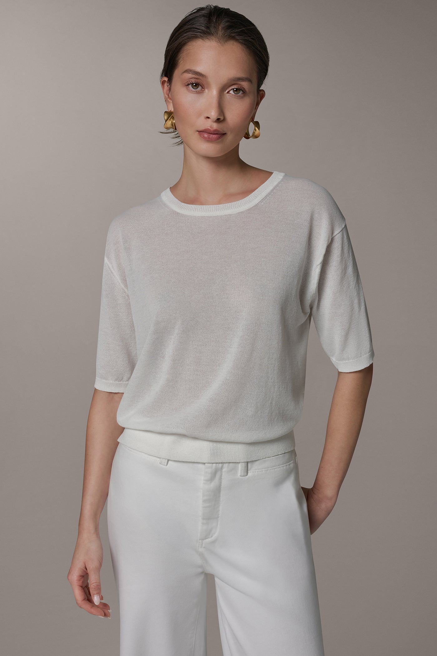 ELBOW-SLEEVE CREW NECK SWEATER | View 1 | NEW DONNA KARAN WEEKEND