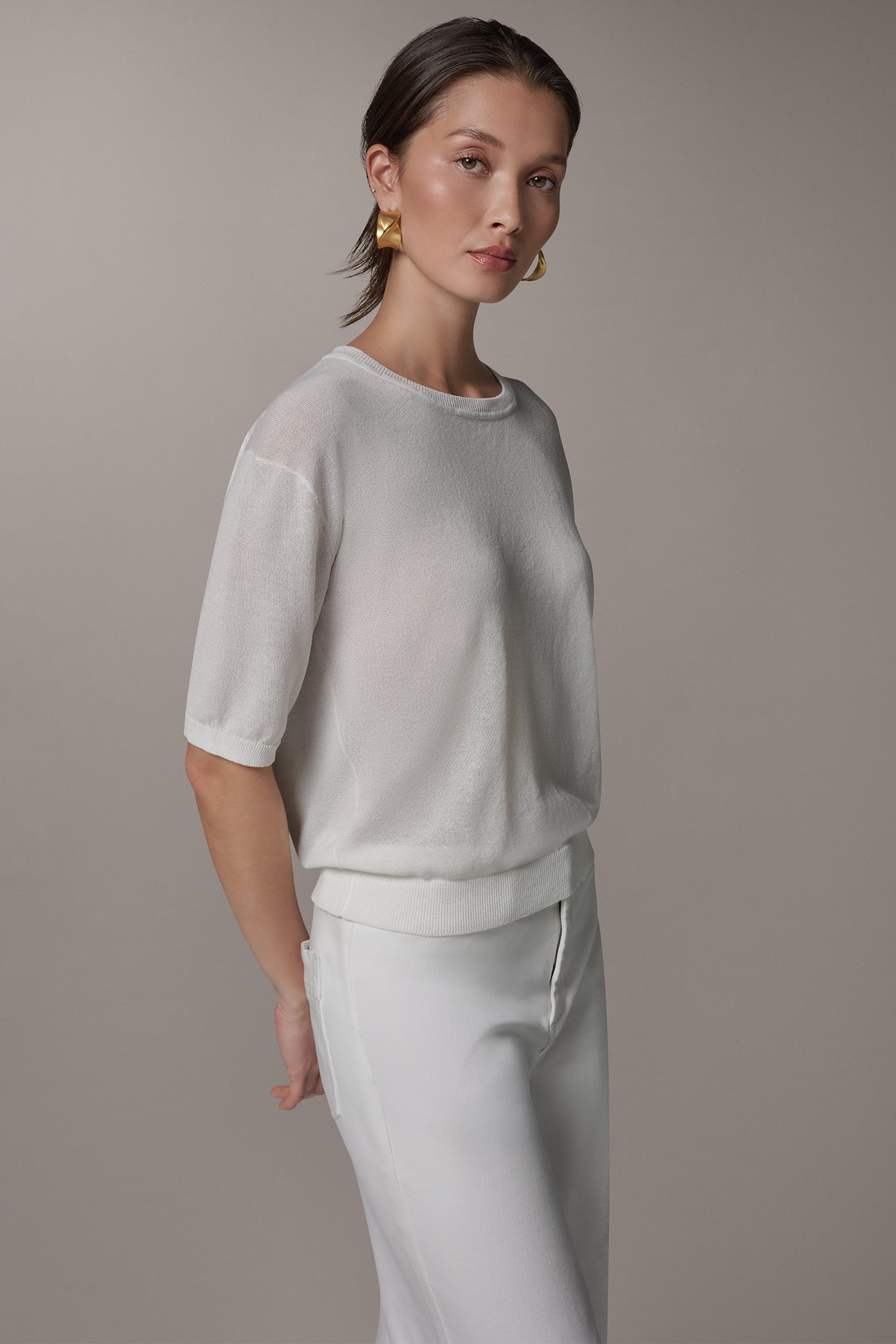 ELBOW-SLEEVE CREW NECK SWEATER VIEW 3 | NEW DONNA KARAN WEEKEND