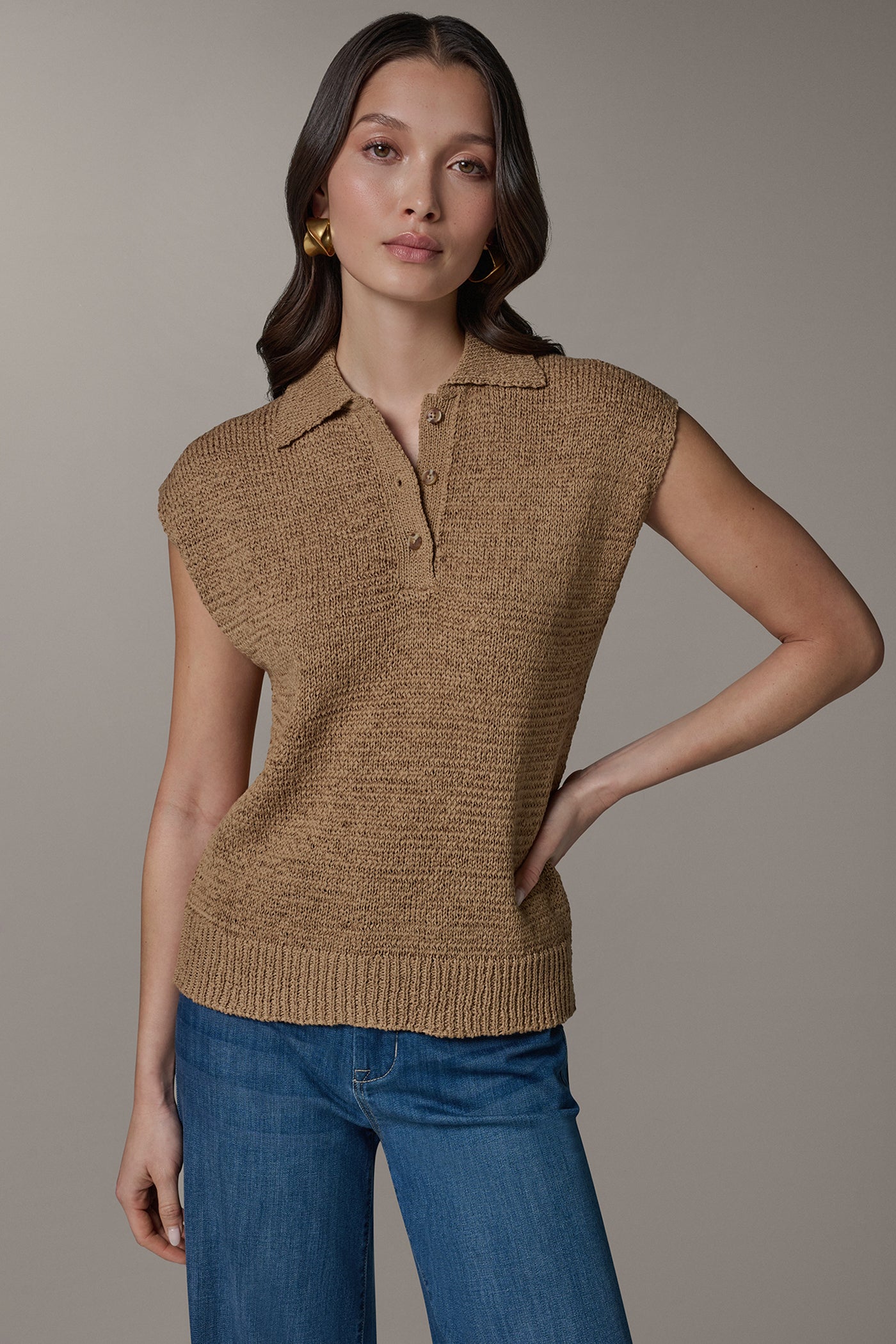 SLEEVELESS POLO SWEATER | View 1 | Clothing