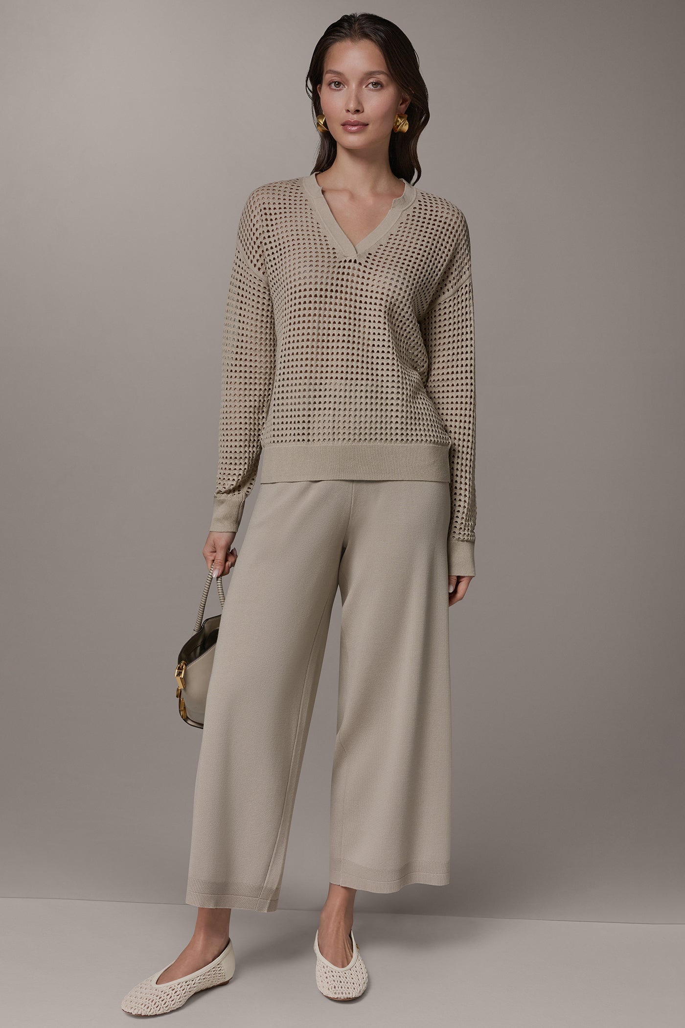 LONG SLEEVE POINTELLE SWEATER VIEW 6 | Sweaters