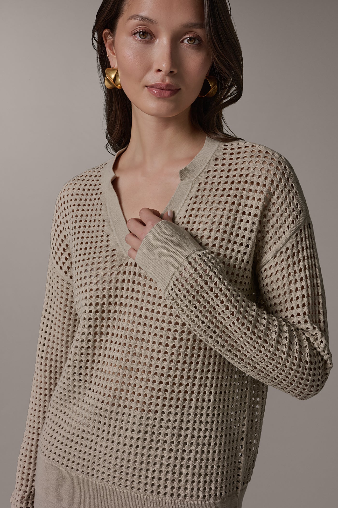 LONG SLEEVE POINTELLE SWEATER VIEW 4 | Sweaters