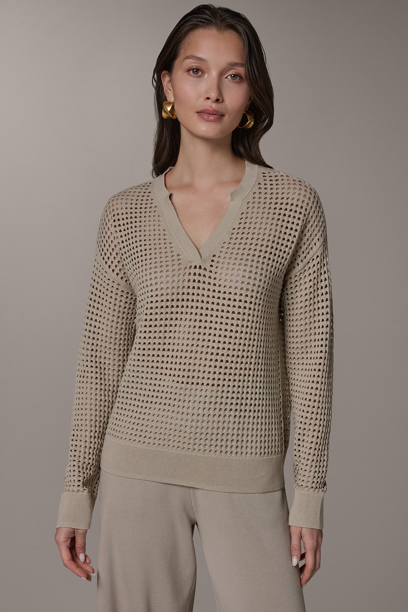 LONG SLEEVE POINTELLE SWEATER