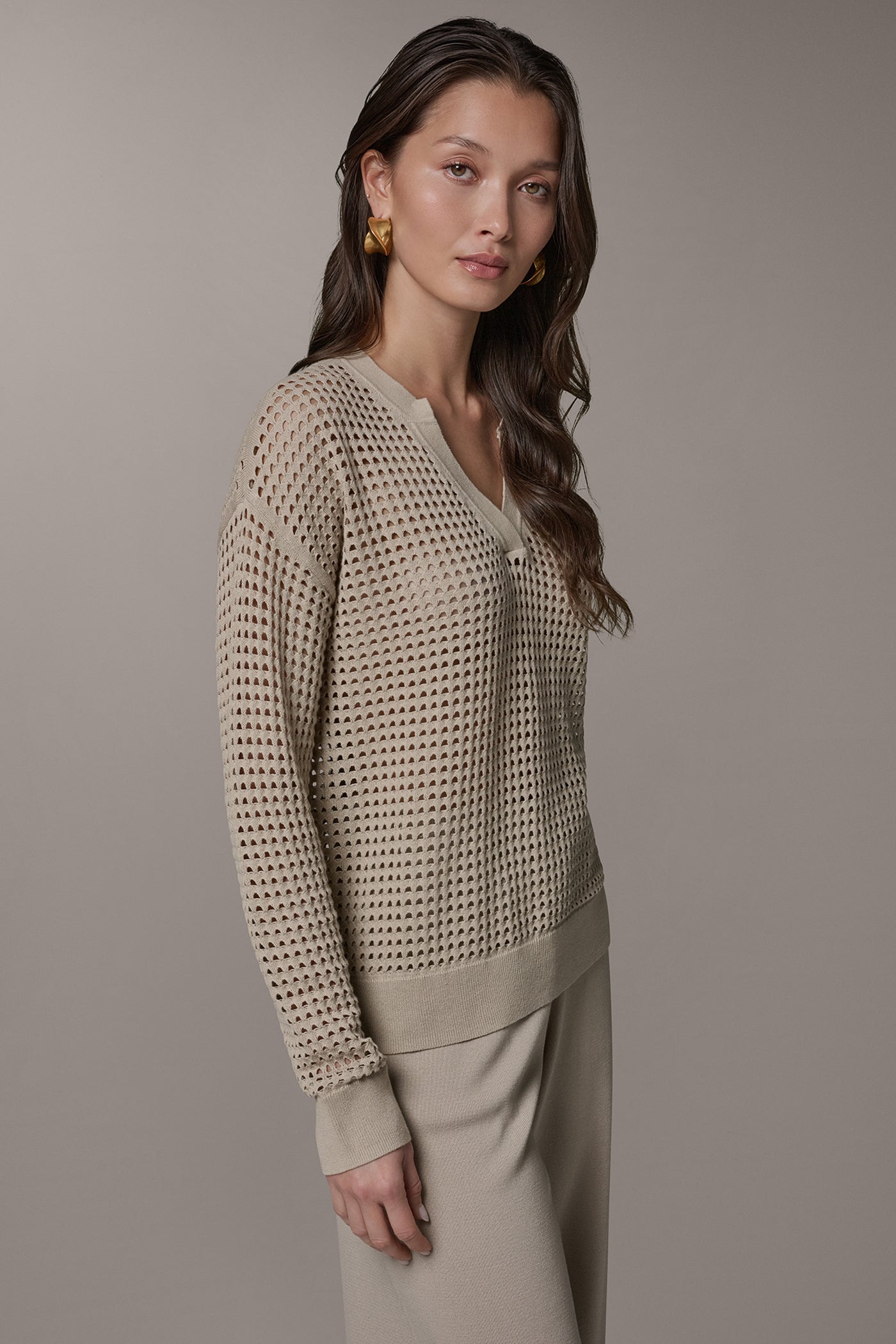 LONG SLEEVE POINTELLE SWEATER VIEW 3 | Sweaters
