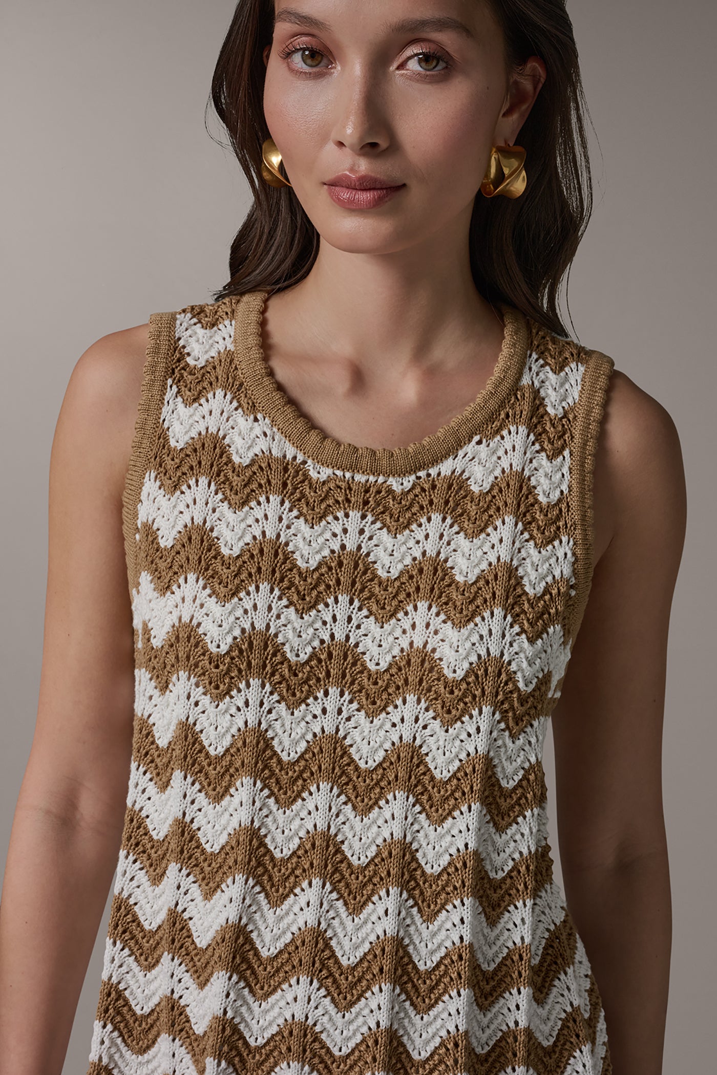 SCALLOP STRIPE POINTELLE SWEATER VIEW 5 | Donna Karan Weekend Tops