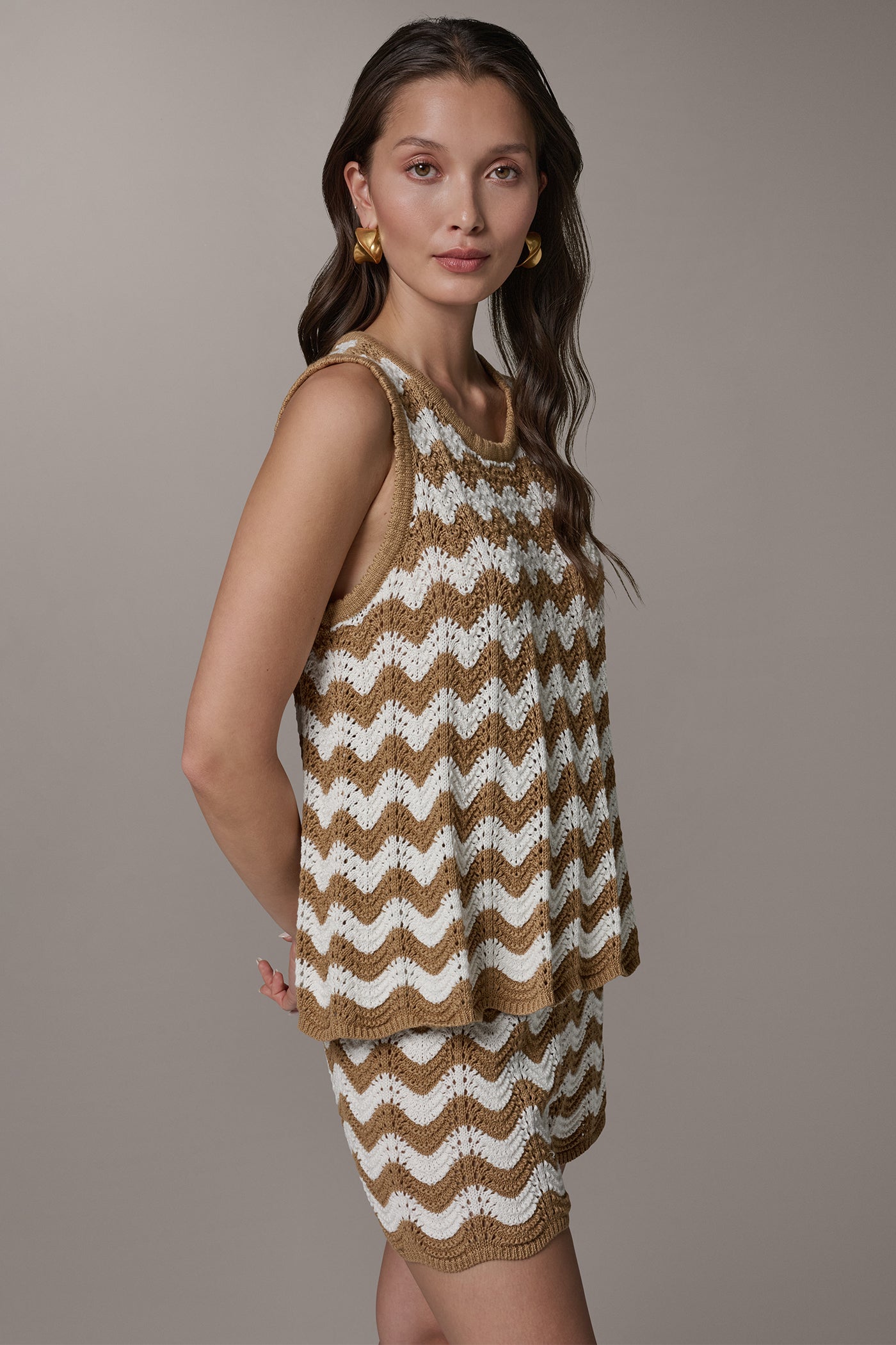 SCALLOP STRIPE POINTELLE SWEATER VIEW 3 | Donna Karan Weekend Tops