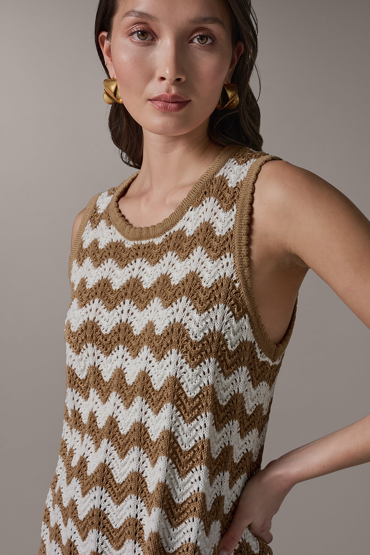 SCALLOP STRIPE POINTELLE SWEATER VIEW 4 | Donna Karan Weekend Tops