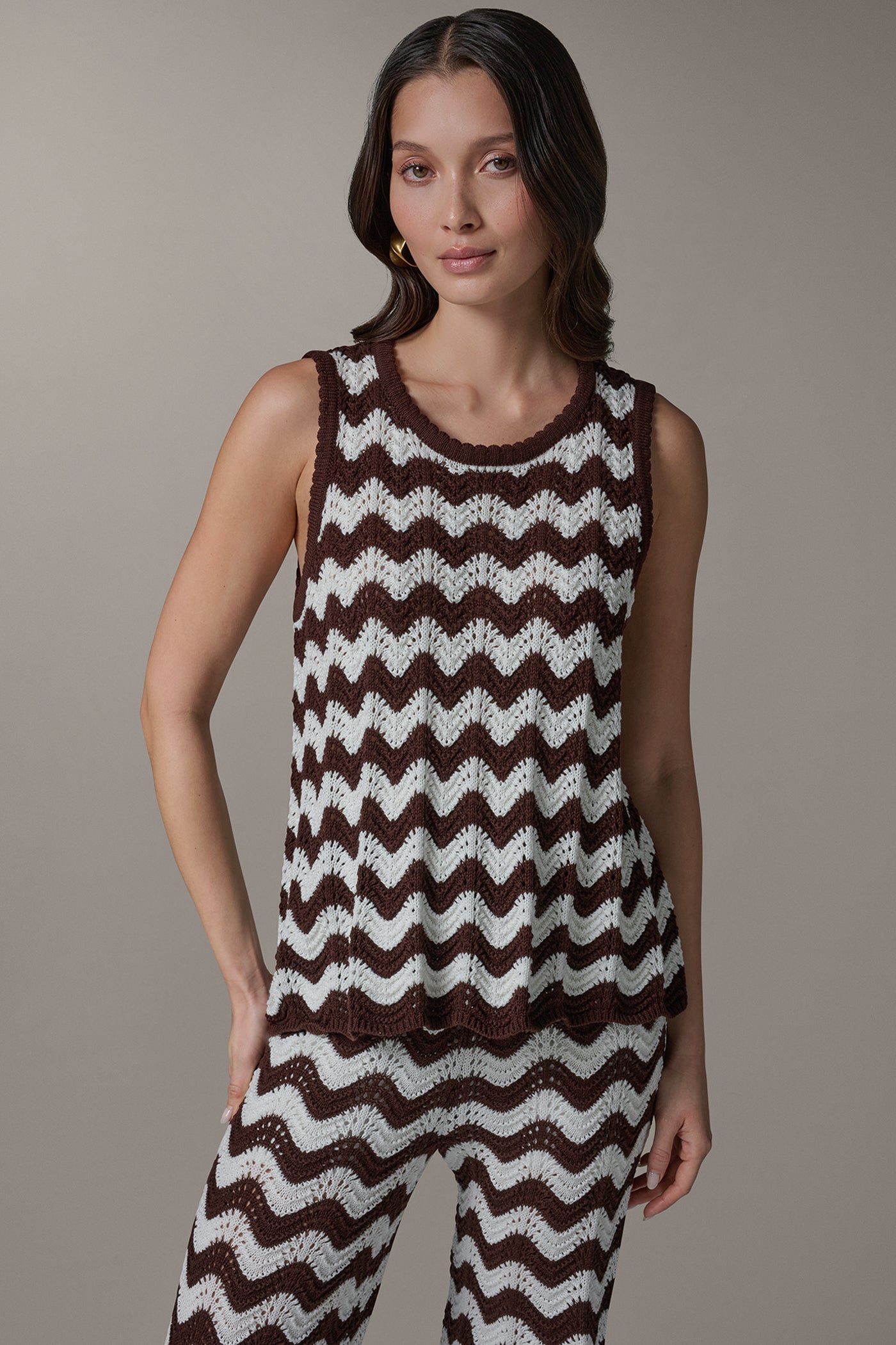 SLEEVELESS POINTELLE STRIPE SWEATER VIEW 1