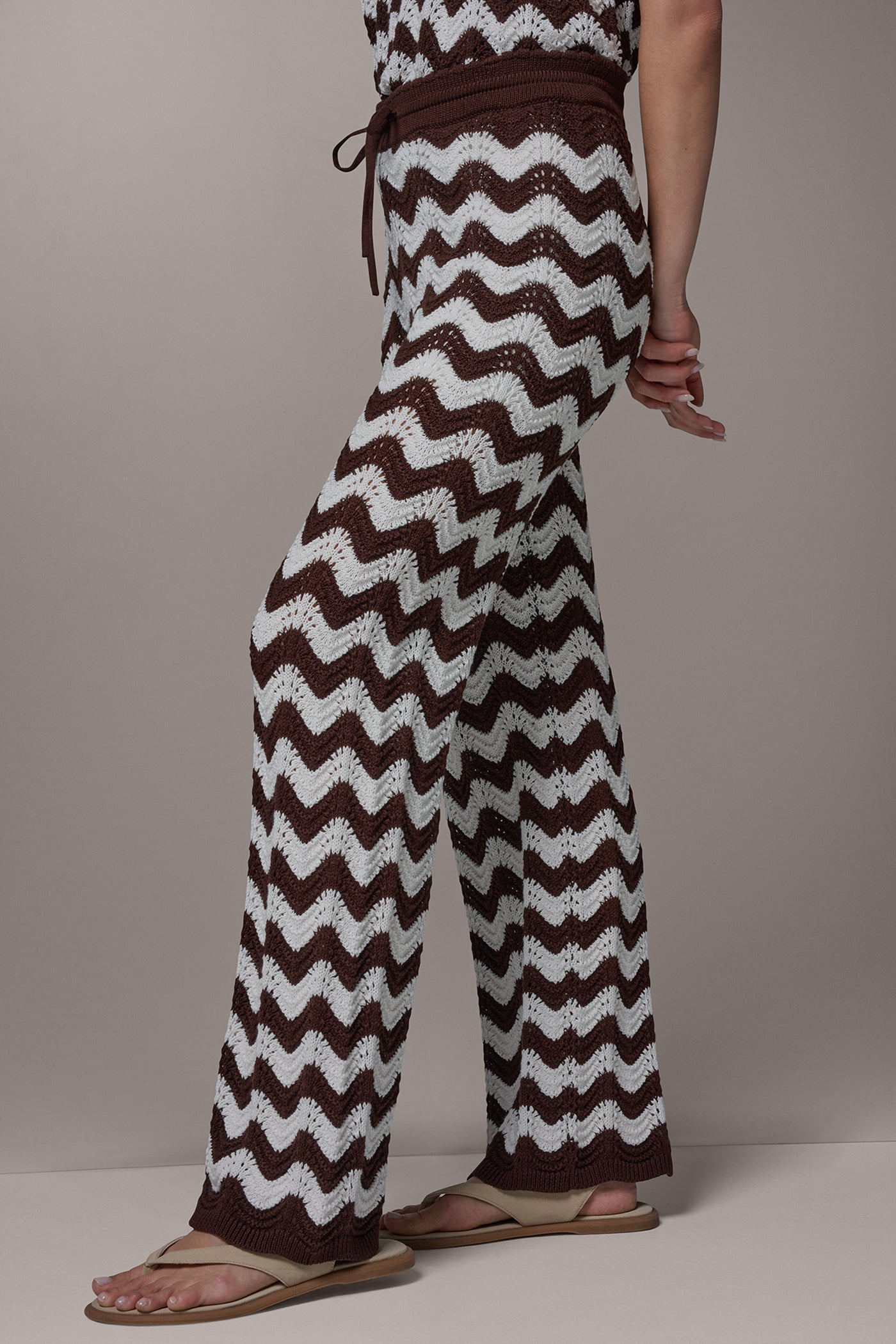 SCALLOP STRIPE POINTELLE RELAXED PANTS VIEW 3 | NEW DONNA KARAN WEEKEND