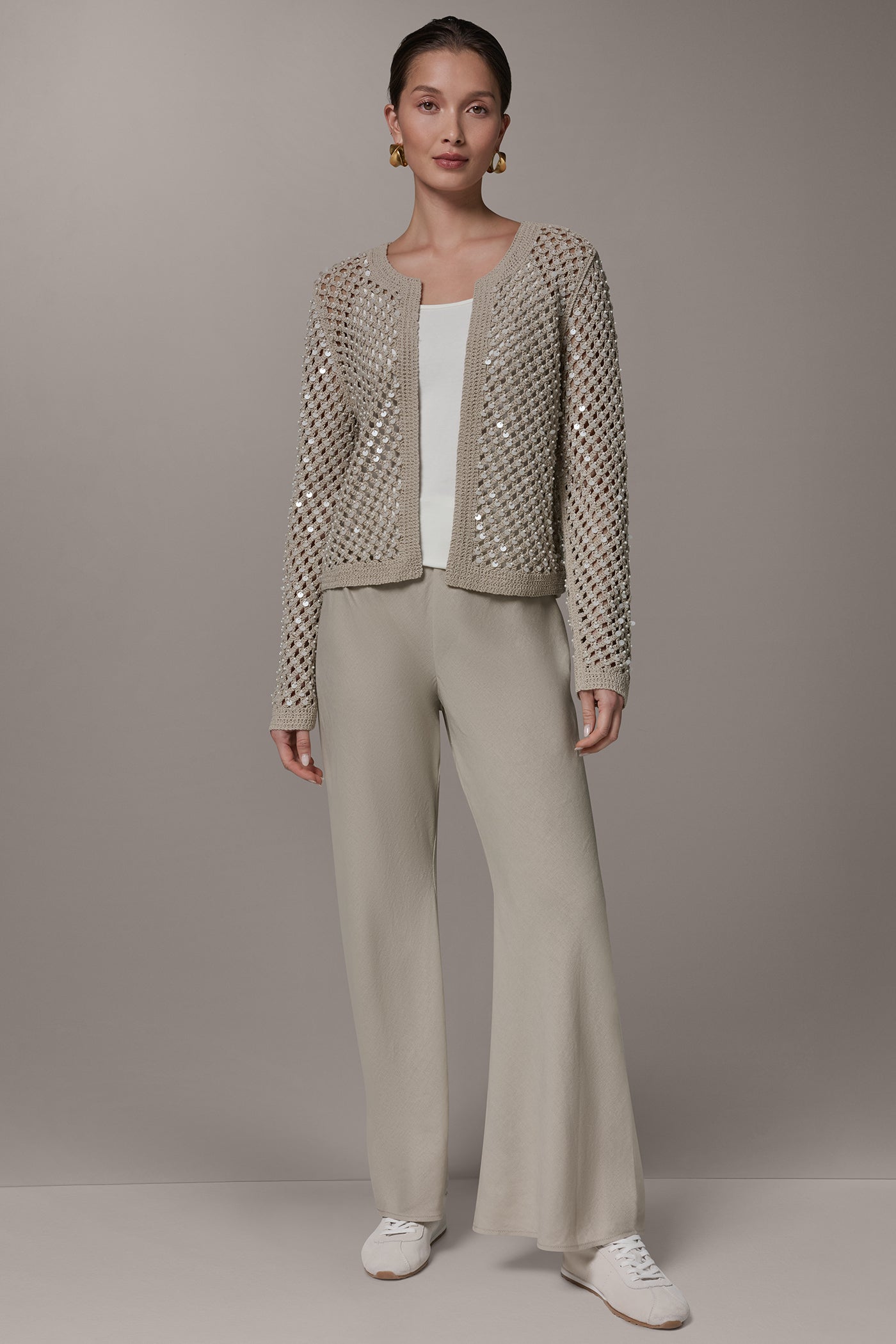 CREW NECK LONG SLEEVE PEARL SWEATER VIEW 6 | NEW DONNA KARAN WEEKEND