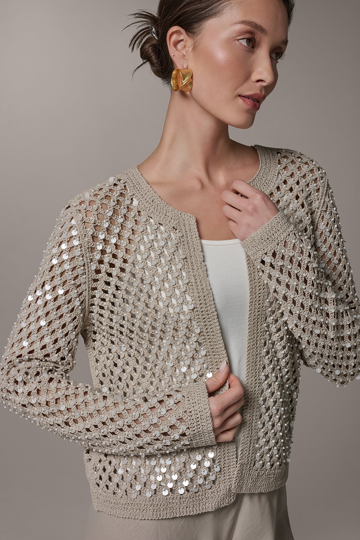 CREW NECK LONG SLEEVE PEARL SWEATER VIEW 4 | NEW DONNA KARAN WEEKEND