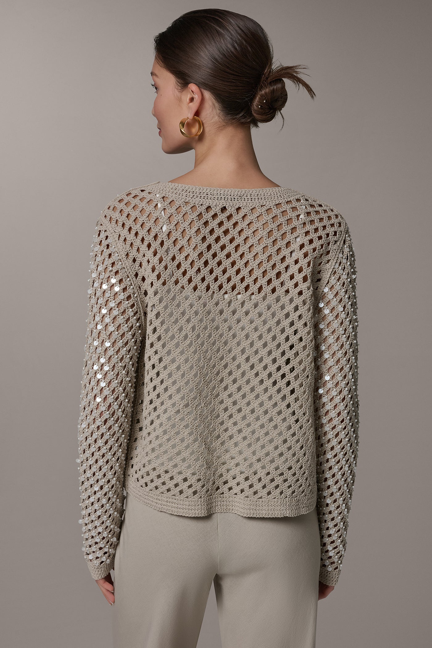 CREW NECK LONG SLEEVE PEARL SWEATER | View 2 | NEW DONNA KARAN WEEKEND
