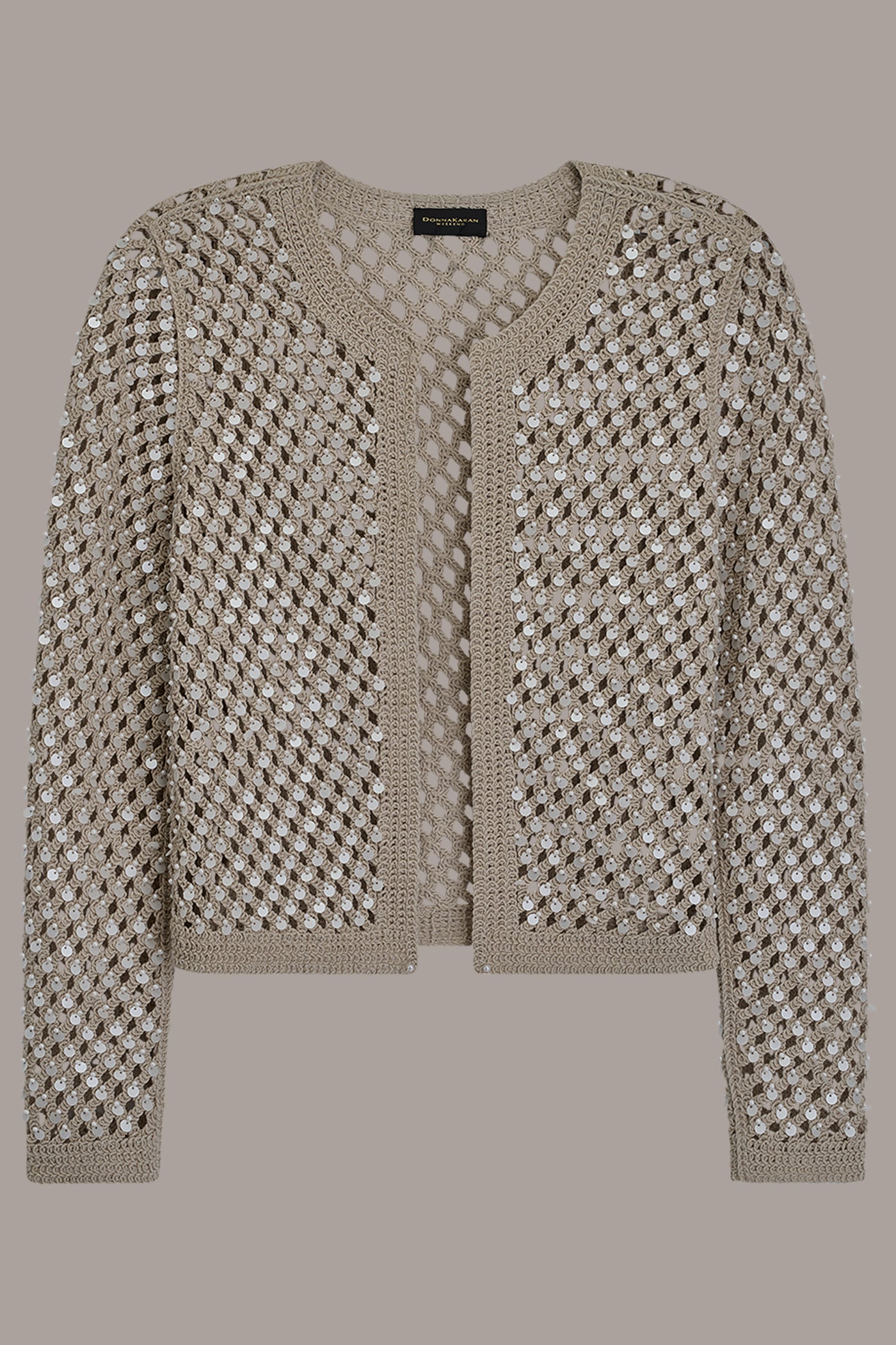 LONG SLEEVE PEARL SEQUIN CARDIGAN VIEW 8 | Donna Karan Weekend