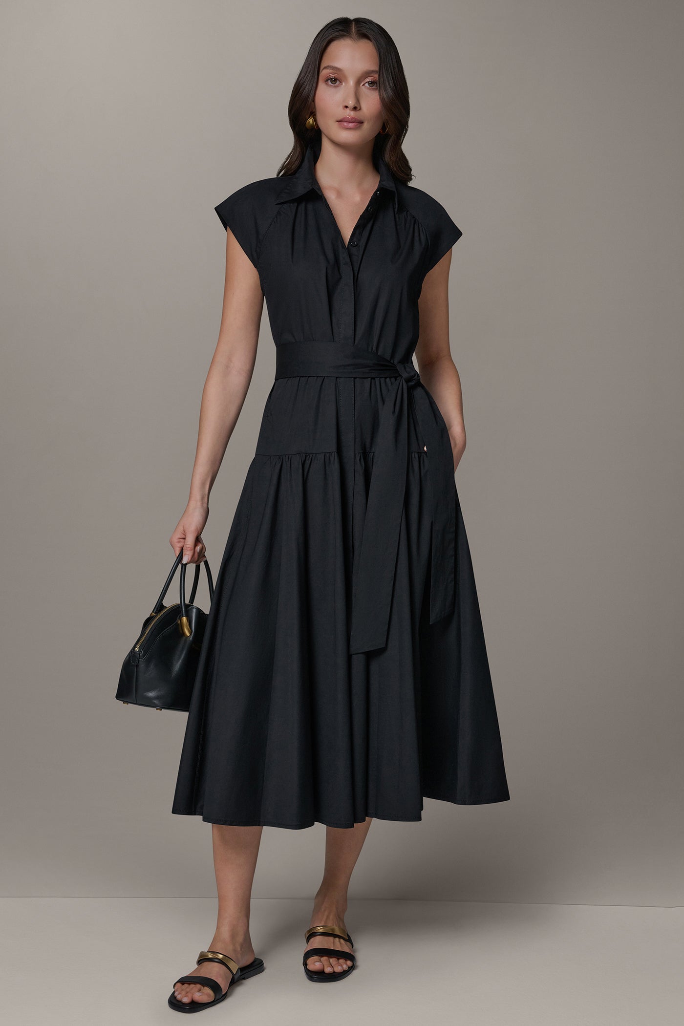 CAP SLEEVE MIDI SHIRT DRESS