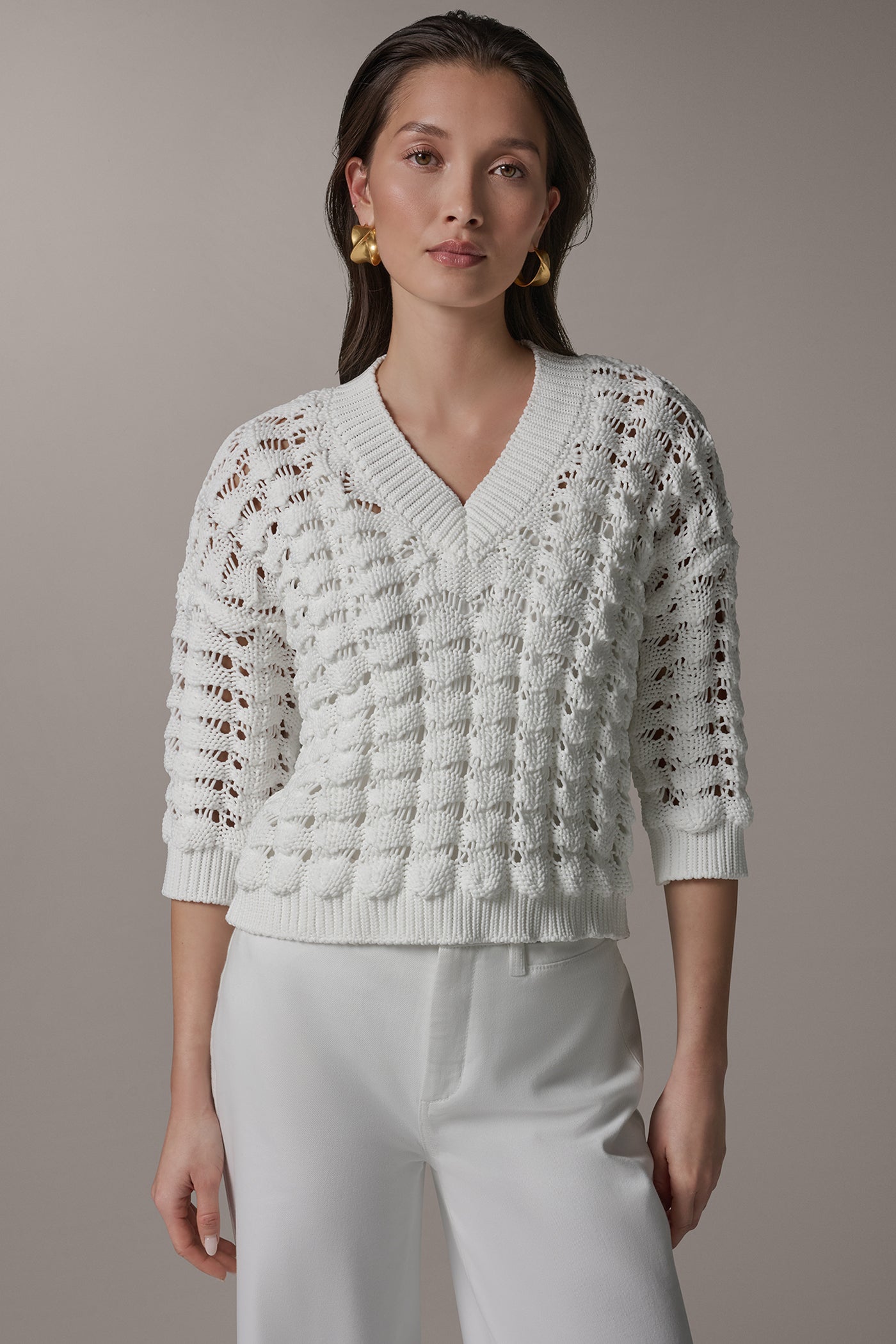 V-NECK 3/4 SLEEVE SWEATER | View 1 | New clothing