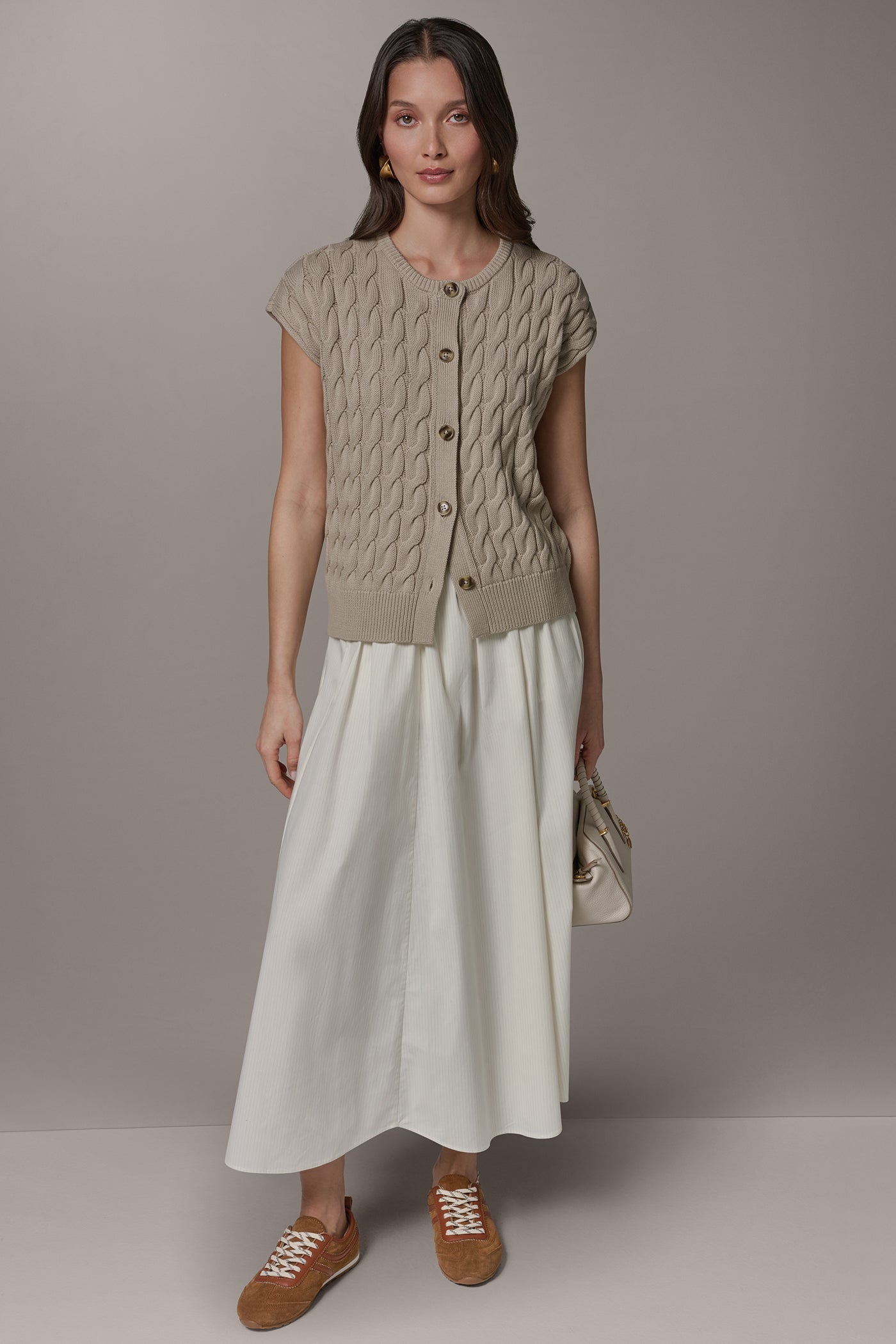 SLEEVELESS CABLE KNIT VEST VIEW 8 | Tops